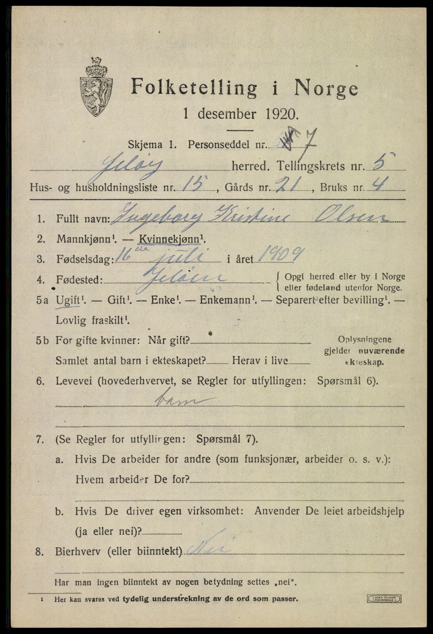 SAO, 1920 census for Moss land district, 1920, p. 6431