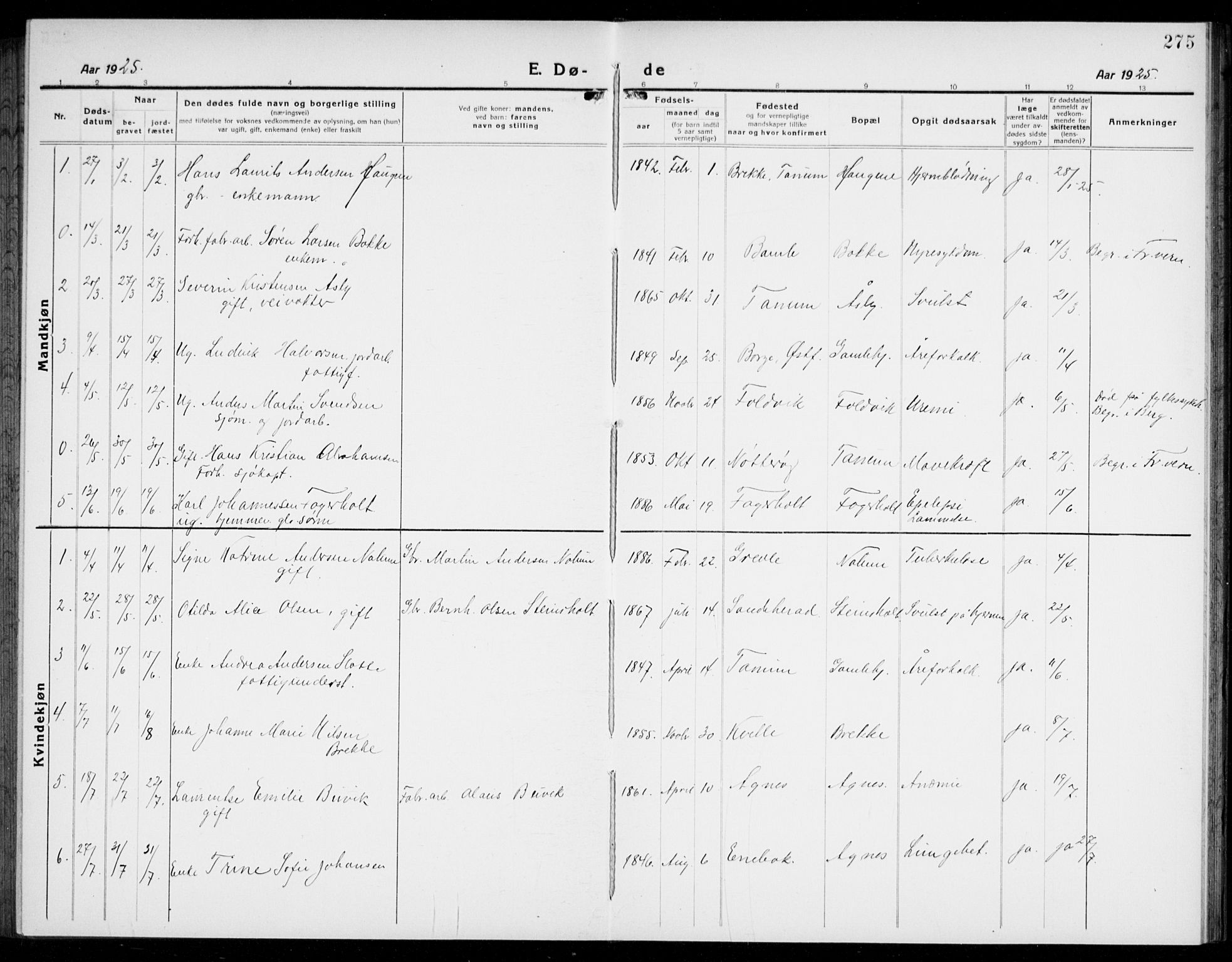 Brunlanes kirkebøker, SAKO/A-342/G/Ga/L0005: Parish register (copy) no. I 5, 1918-1941, p. 275