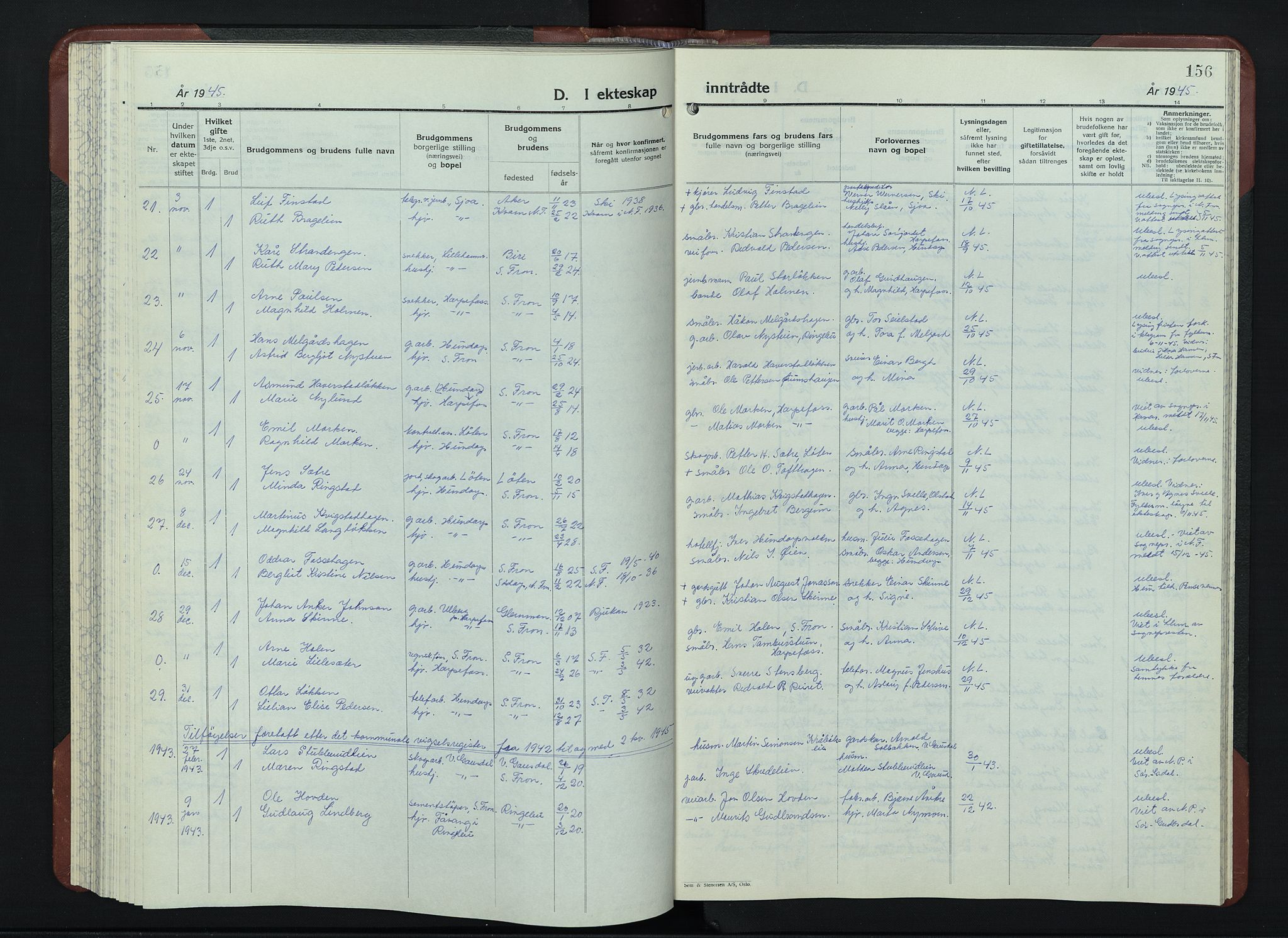 Sør-Fron prestekontor, SAH/PREST-010/H/Ha/Hab/L0006: Parish register (copy) no. 6, 1933-1948, p. 156