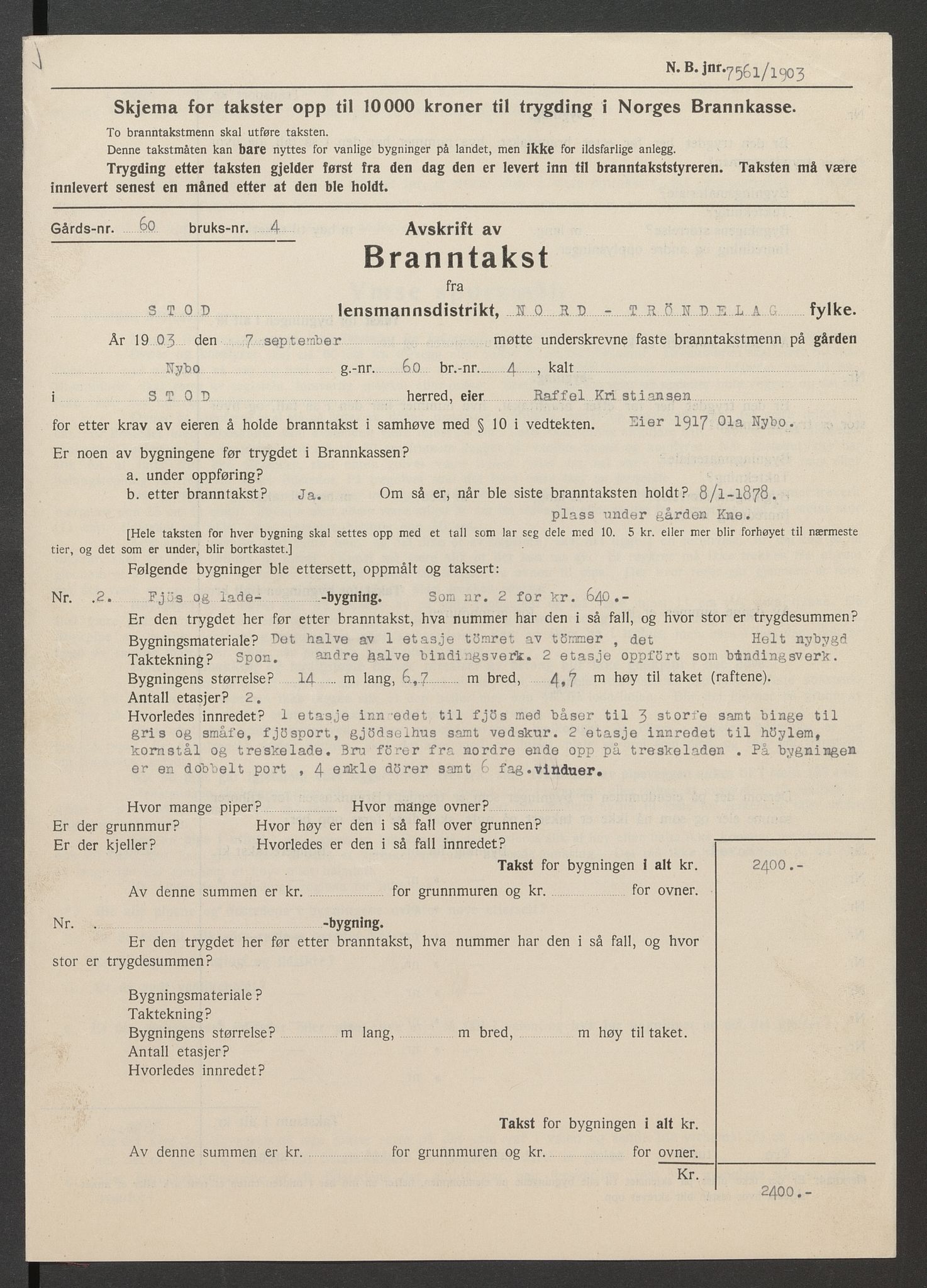 Stod lensmannskontor, AV/SAT-A-5914/T/L0134: Branntakstprotokoll, Stod og Kvam, 1903-1953