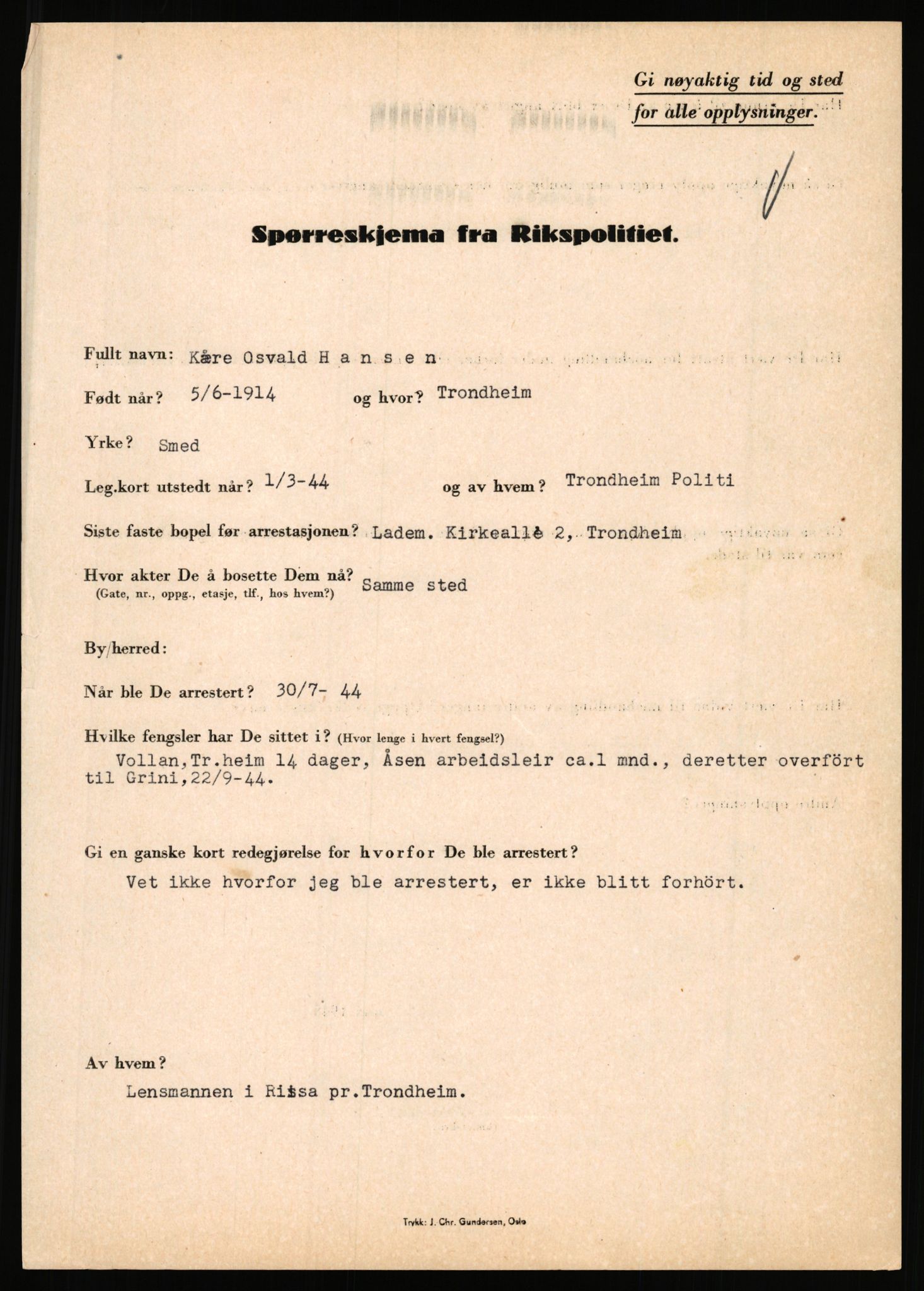 Rikspolitisjefen, AV/RA-S-1560/L/L0006: Hansen, Adolf Boye - Hemstad, Gunnar, 1940-1945, p. 344