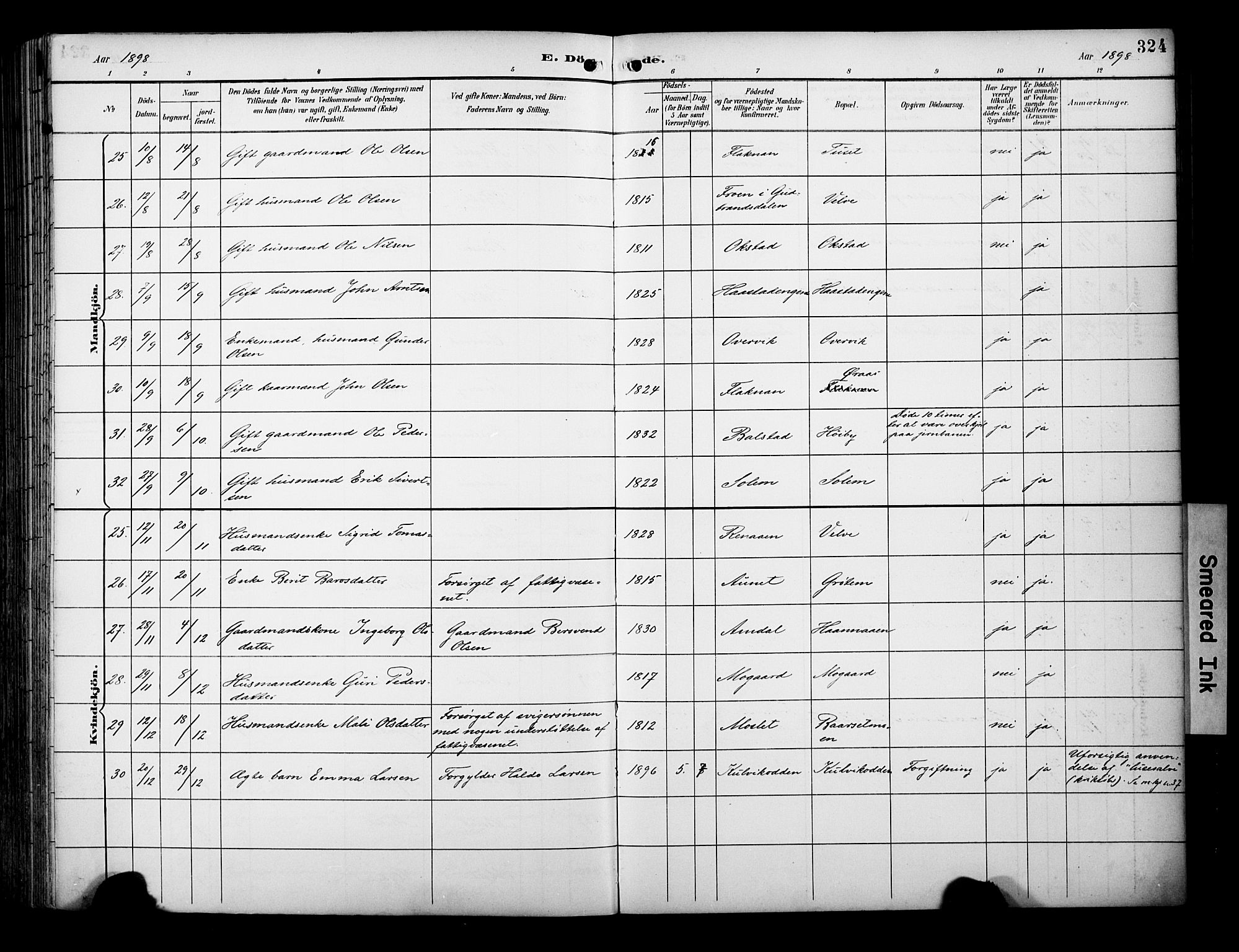 Ministerialprotokoller, klokkerbøker og fødselsregistre - Sør-Trøndelag, AV/SAT-A-1456/695/L1149: Parish register (official) no. 695A09, 1891-1902, p. 324