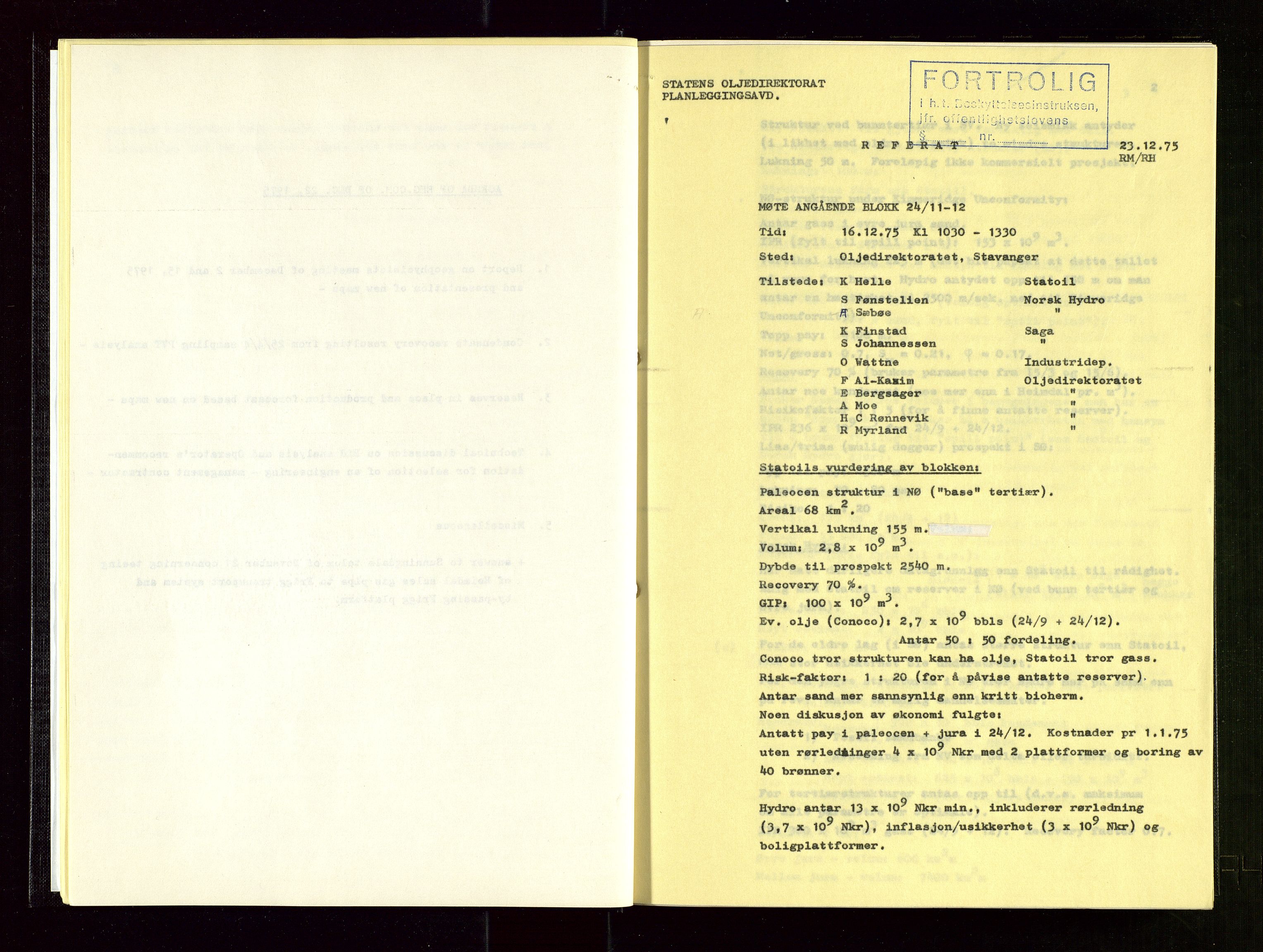 Oljedirektoratet, AV/SAST-A-101366/Aa/L0007: Referatprotokoller, 1975