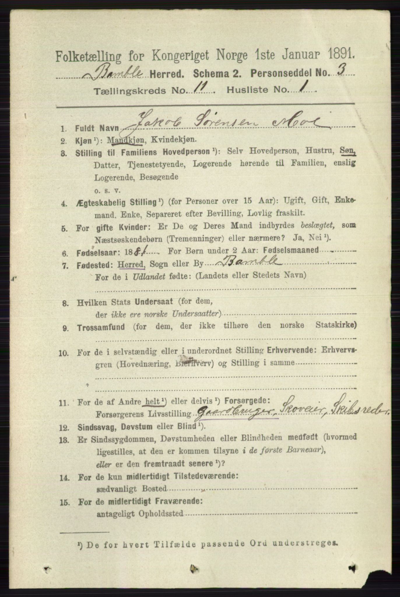 RA, 1891 census for 0814 Bamble, 1891, p. 6273