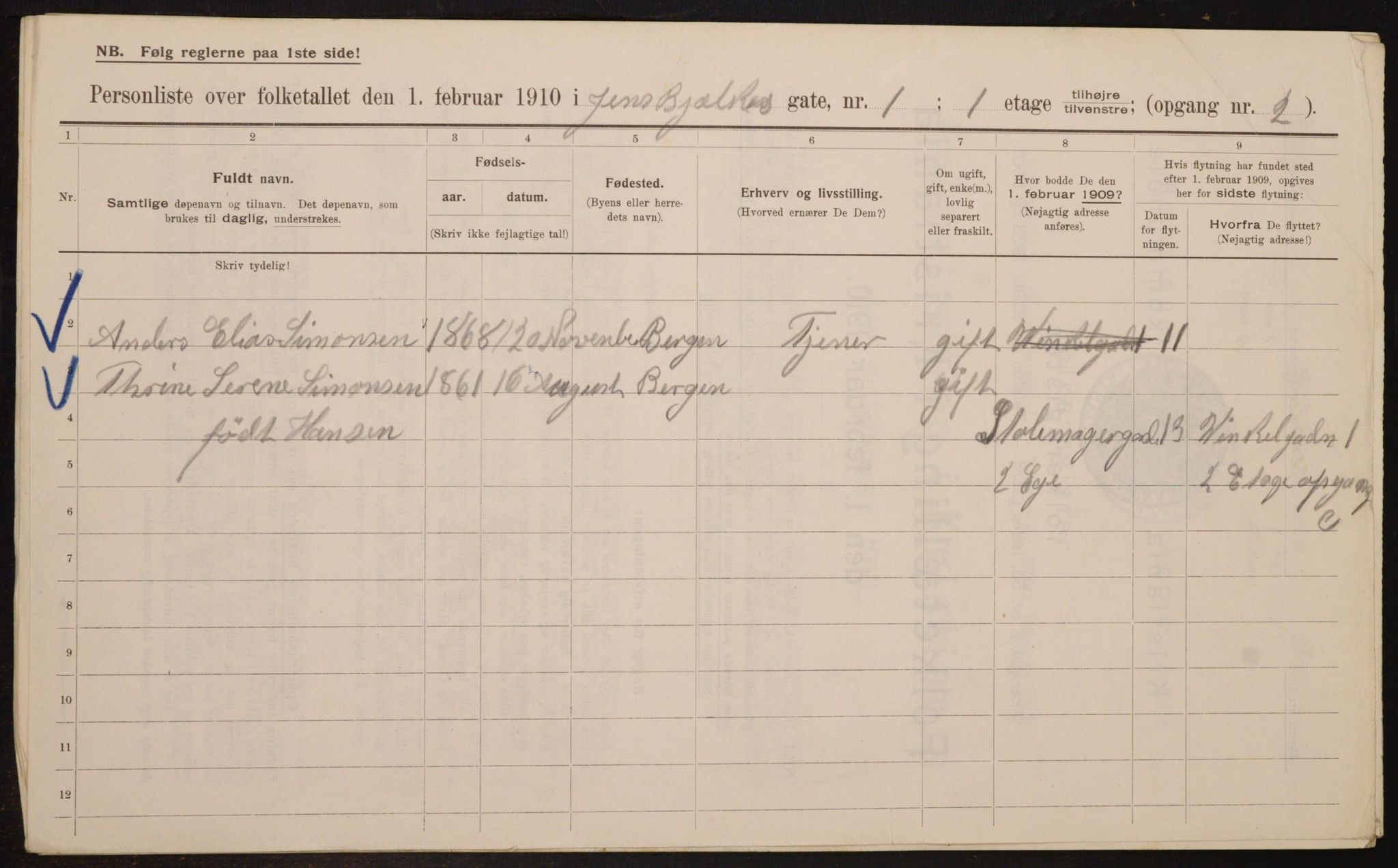 OBA, Municipal Census 1910 for Kristiania, 1910, p. 44141