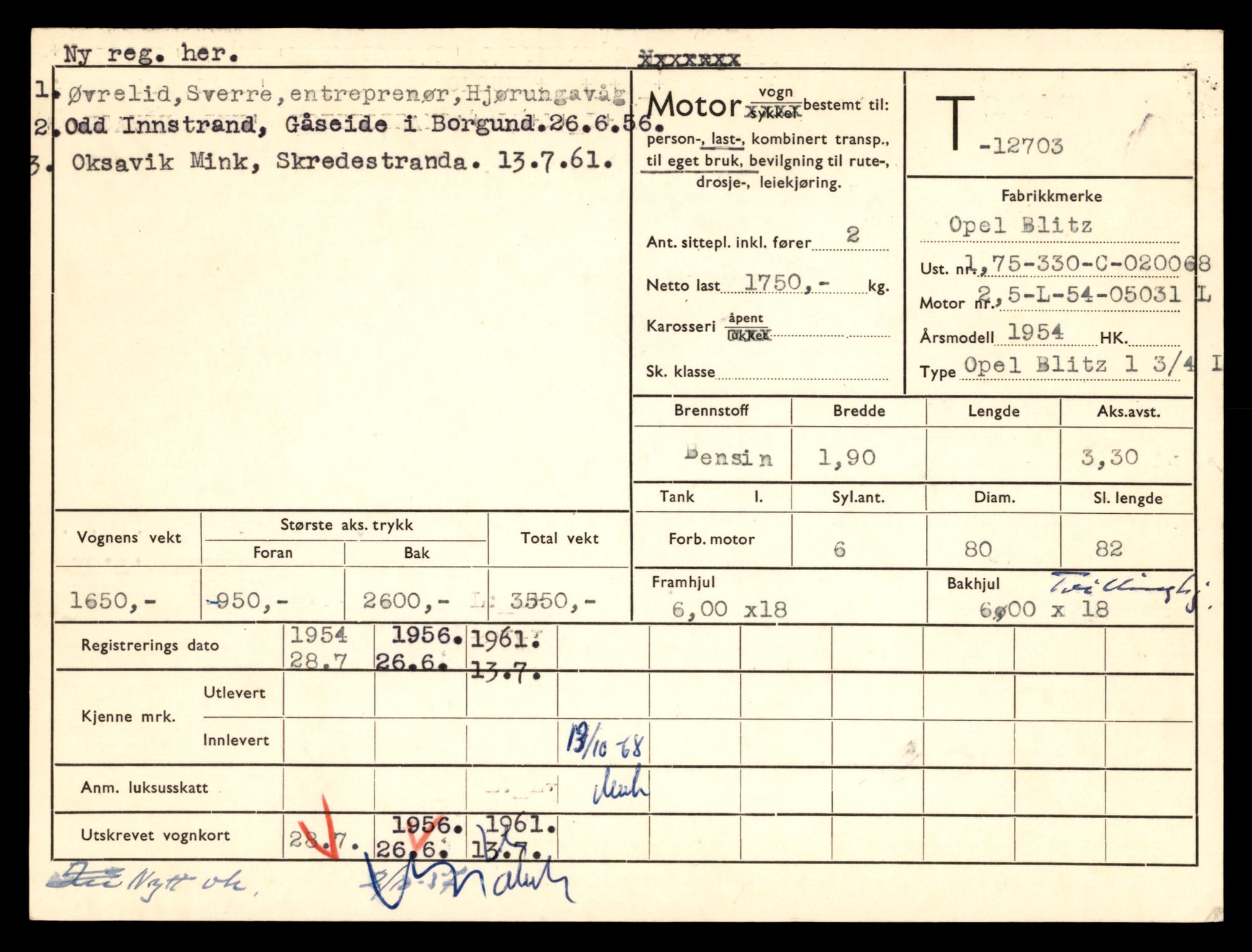 Møre og Romsdal vegkontor - Ålesund trafikkstasjon, AV/SAT-A-4099/F/Fe/L0035: Registreringskort for kjøretøy T 12653 - T 12829, 1927-1998, p. 948