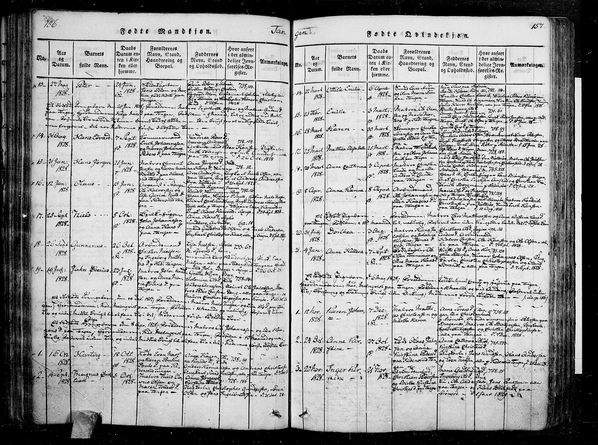 Skoger kirkebøker, AV/SAKO-A-59/F/Fa/L0002: Parish register (official) no. I 2 /2, 1814-1842, p. 156-157