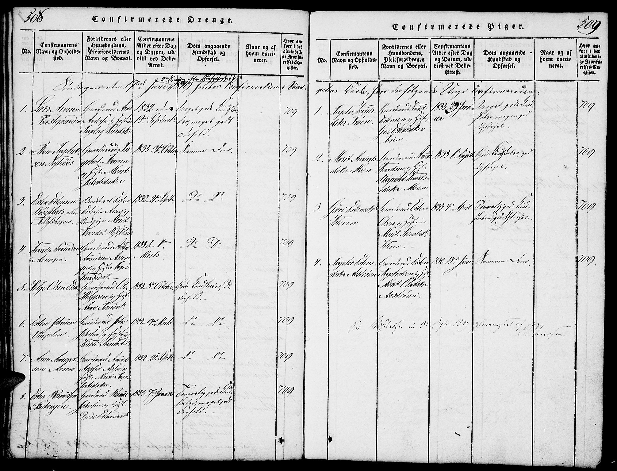 Tolga prestekontor, SAH/PREST-062/L/L0003: Parish register (copy) no. 3, 1815-1862, p. 508-509