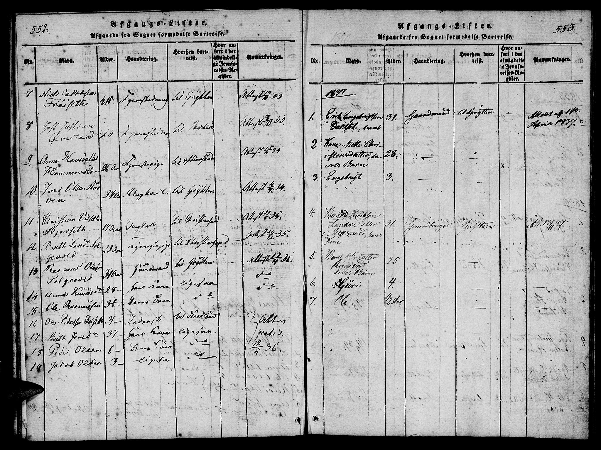 Ministerialprotokoller, klokkerbøker og fødselsregistre - Møre og Romsdal, SAT/A-1454/548/L0612: Parish register (official) no. 548A01, 1818-1846, p. 552-553
