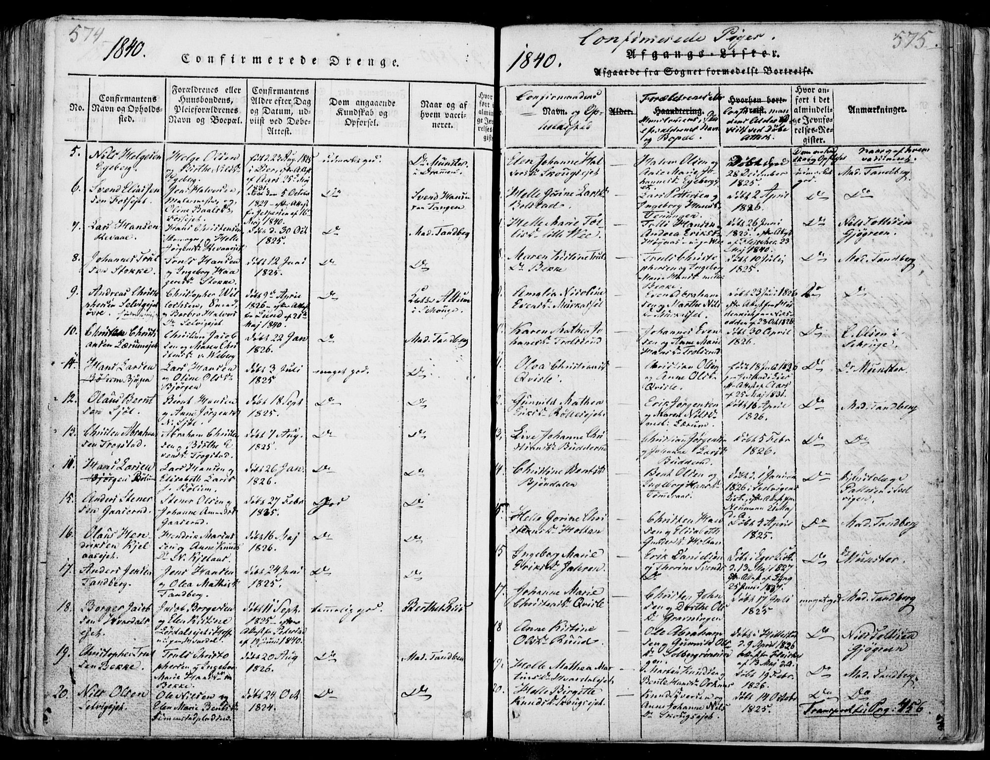 Sande Kirkebøker, SAKO/A-53/F/Fa/L0003: Parish register (official) no. 3, 1814-1847, p. 574-575