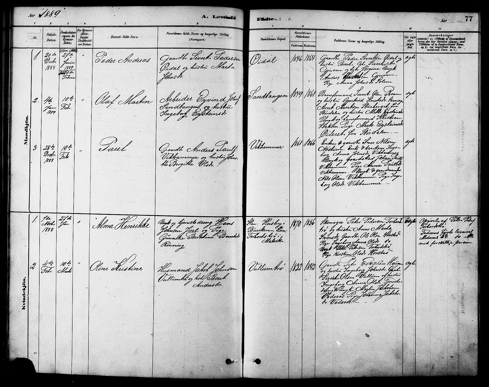 Ministerialprotokoller, klokkerbøker og fødselsregistre - Sør-Trøndelag, AV/SAT-A-1456/616/L0423: Parish register (copy) no. 616C06, 1878-1903, p. 77