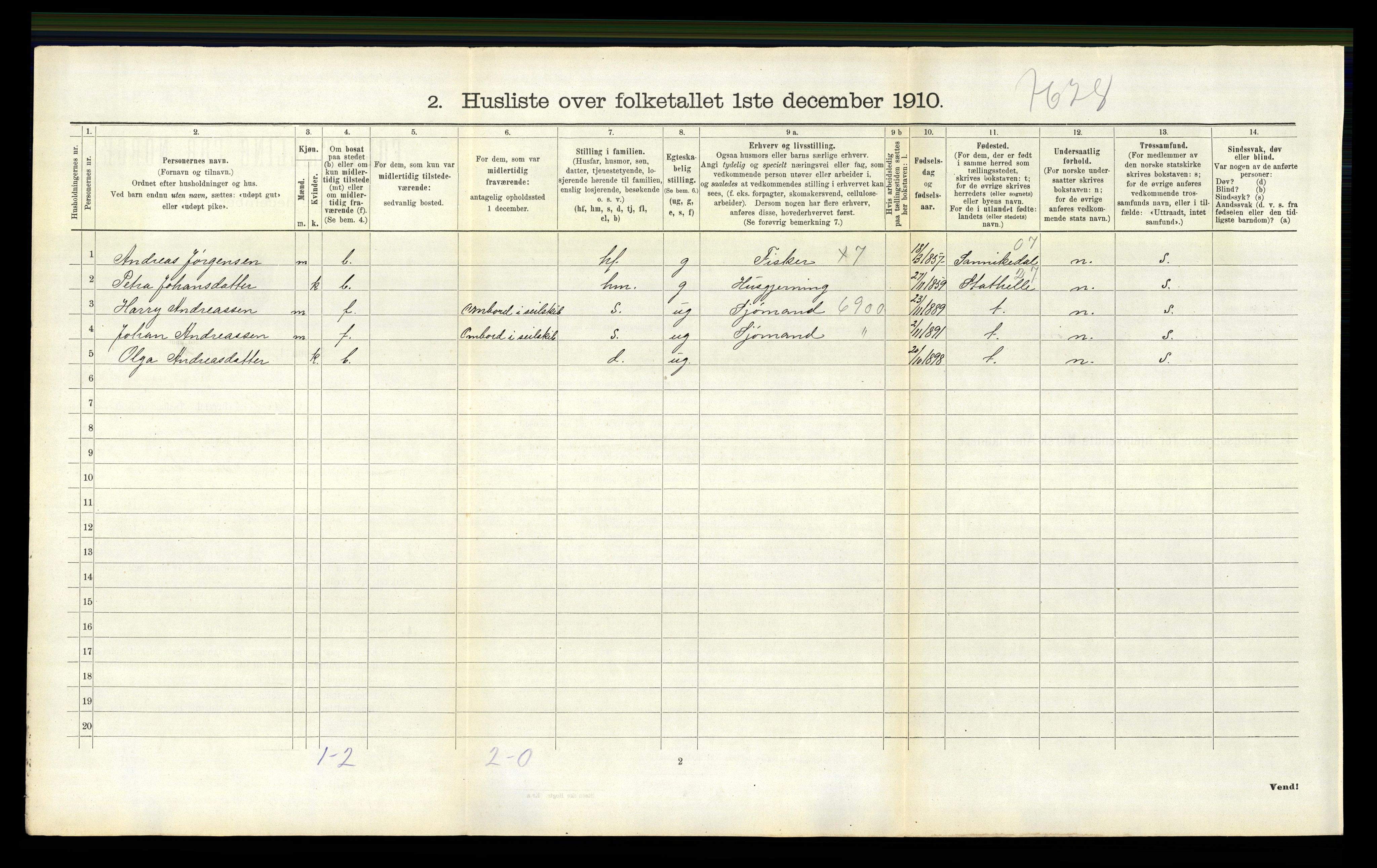 RA, 1910 census for Bamble, 1910, p. 1487