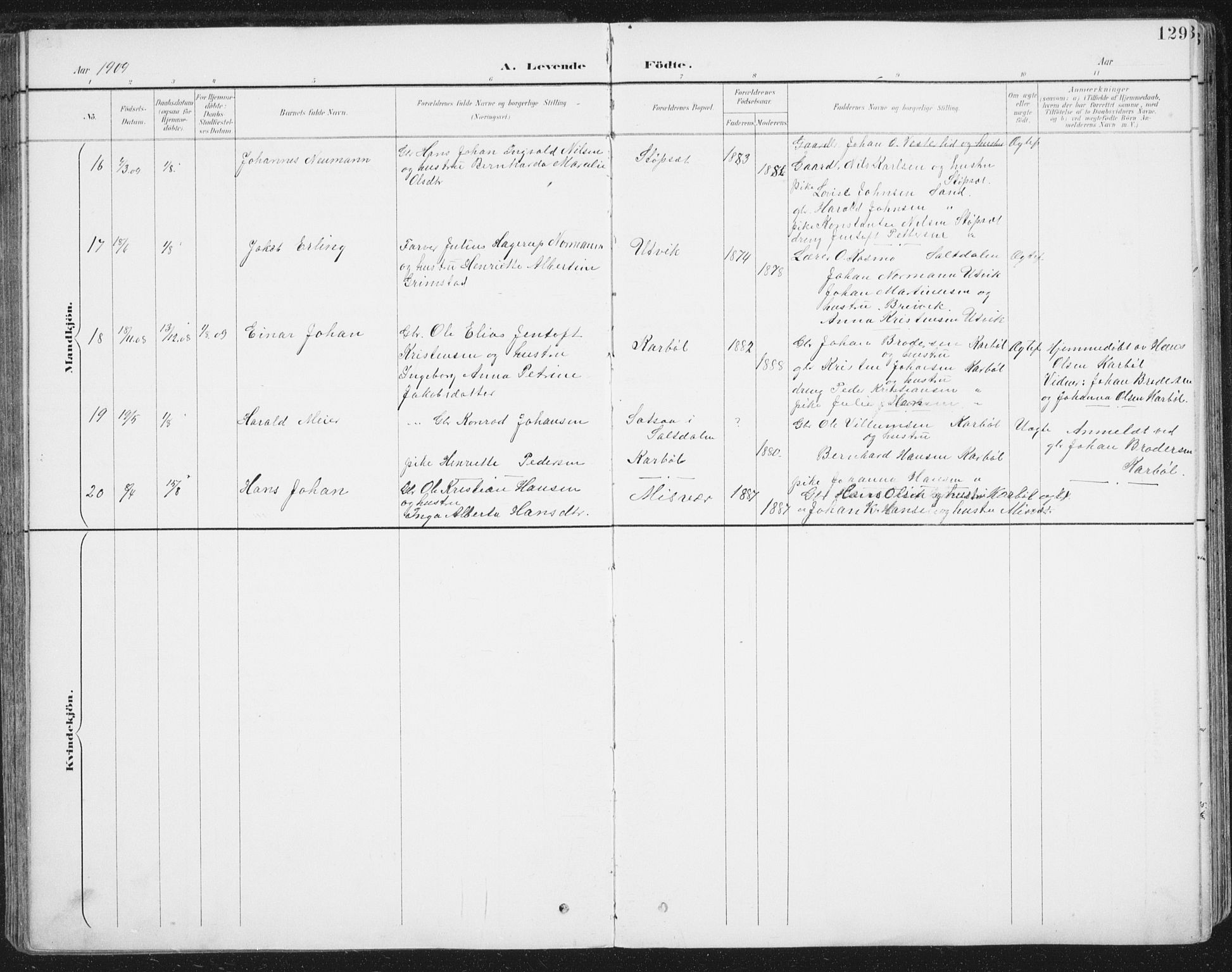 Ministerialprotokoller, klokkerbøker og fødselsregistre - Nordland, AV/SAT-A-1459/852/L0741: Parish register (official) no. 852A11, 1894-1917, p. 129