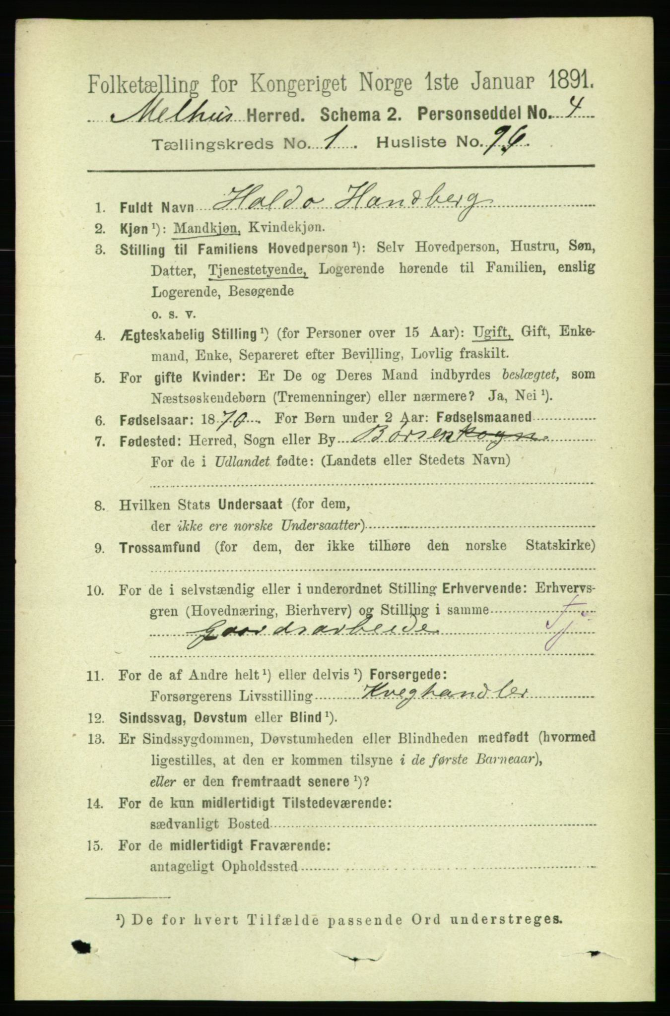 RA, 1891 census for 1653 Melhus, 1891, p. 630