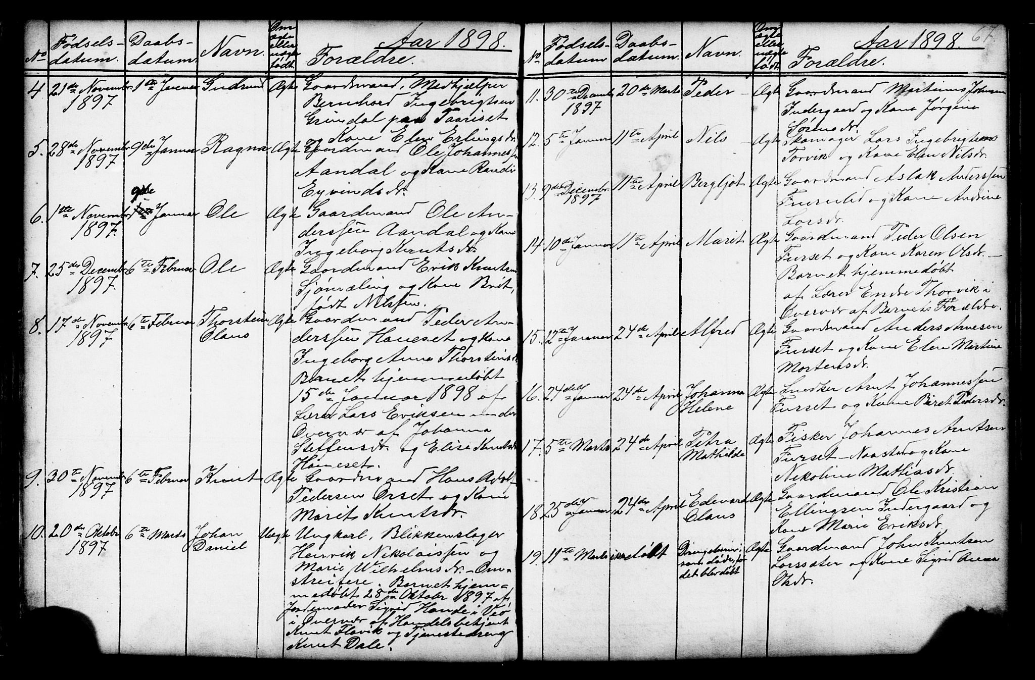 Ministerialprotokoller, klokkerbøker og fødselsregistre - Møre og Romsdal, SAT/A-1454/584/L0969: Parish register (copy) no. 584C02, 1877-1911, p. 67