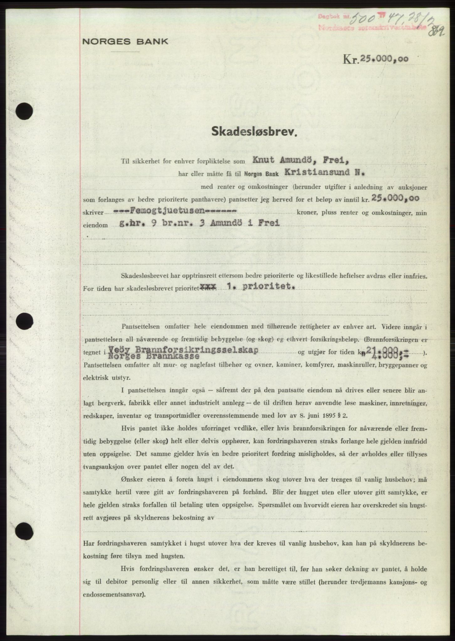 Nordmøre sorenskriveri, AV/SAT-A-4132/1/2/2Ca: Mortgage book no. B95, 1946-1947, Diary no: : 500/1947