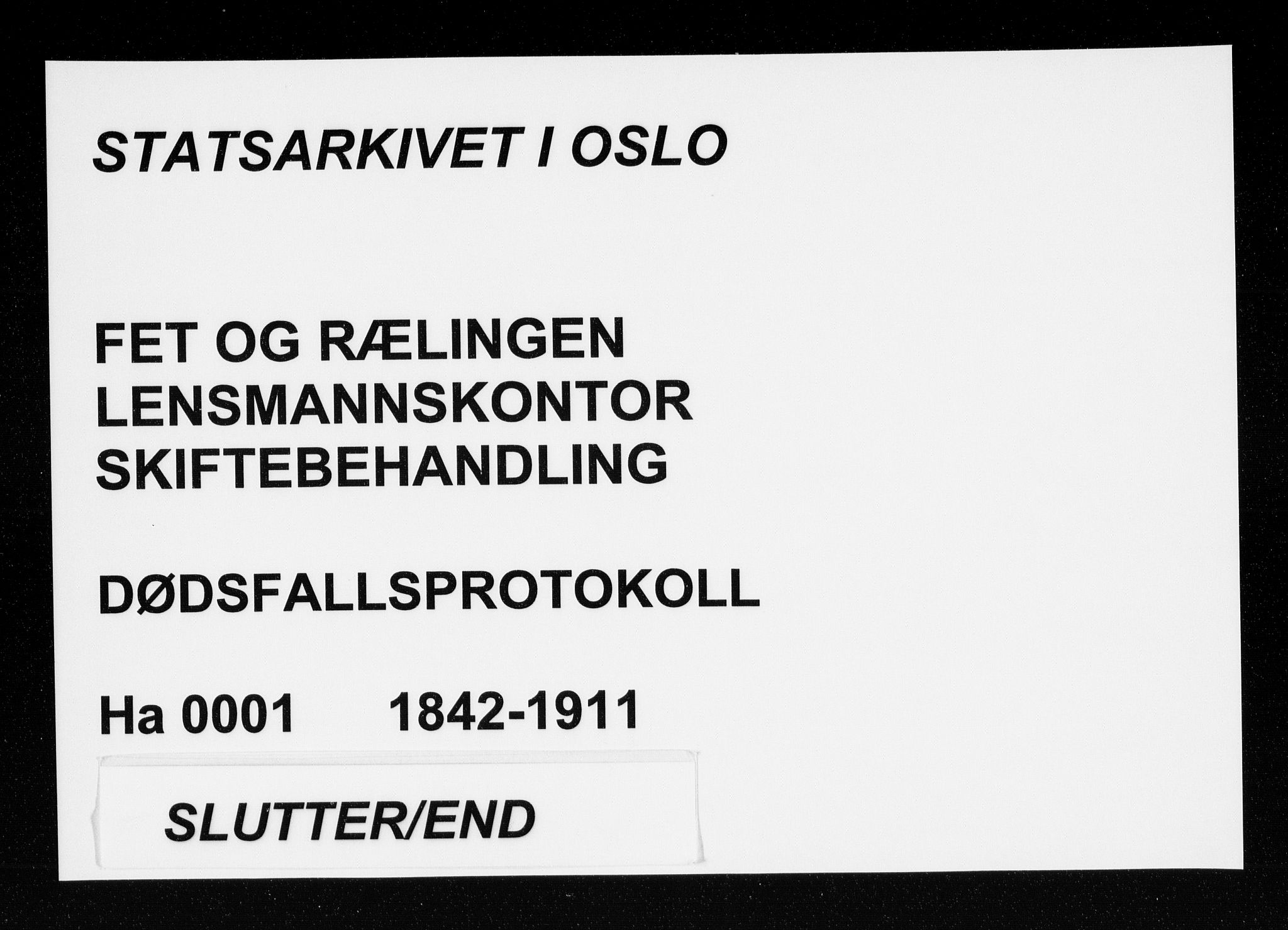 Fet og Rælingen lensmannskontor, AV/SAO-A-10769/H/Ha/L0001: Dødsfallsprotokoll, 1842-1911