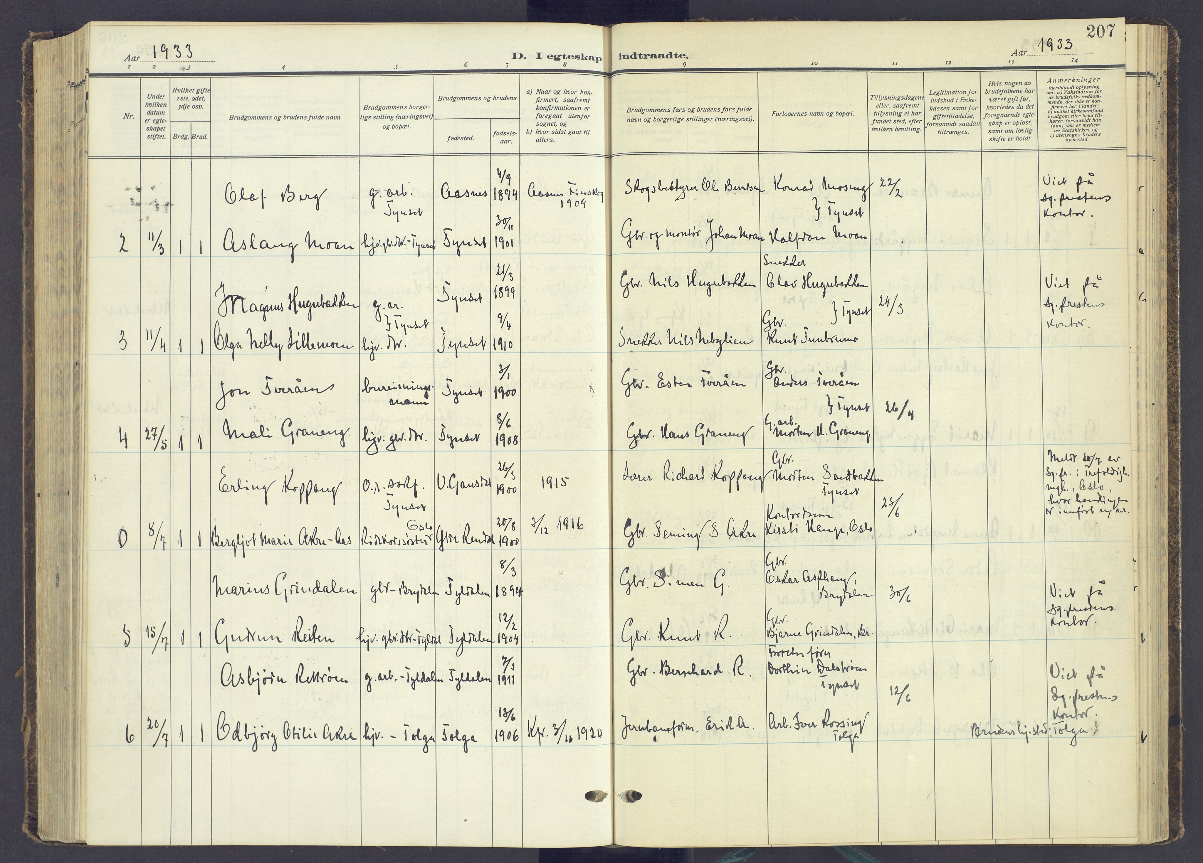 Tynset prestekontor, AV/SAH-PREST-058/H/Ha/Haa/L0027: Parish register (official) no. 27, 1930-1944, p. 207