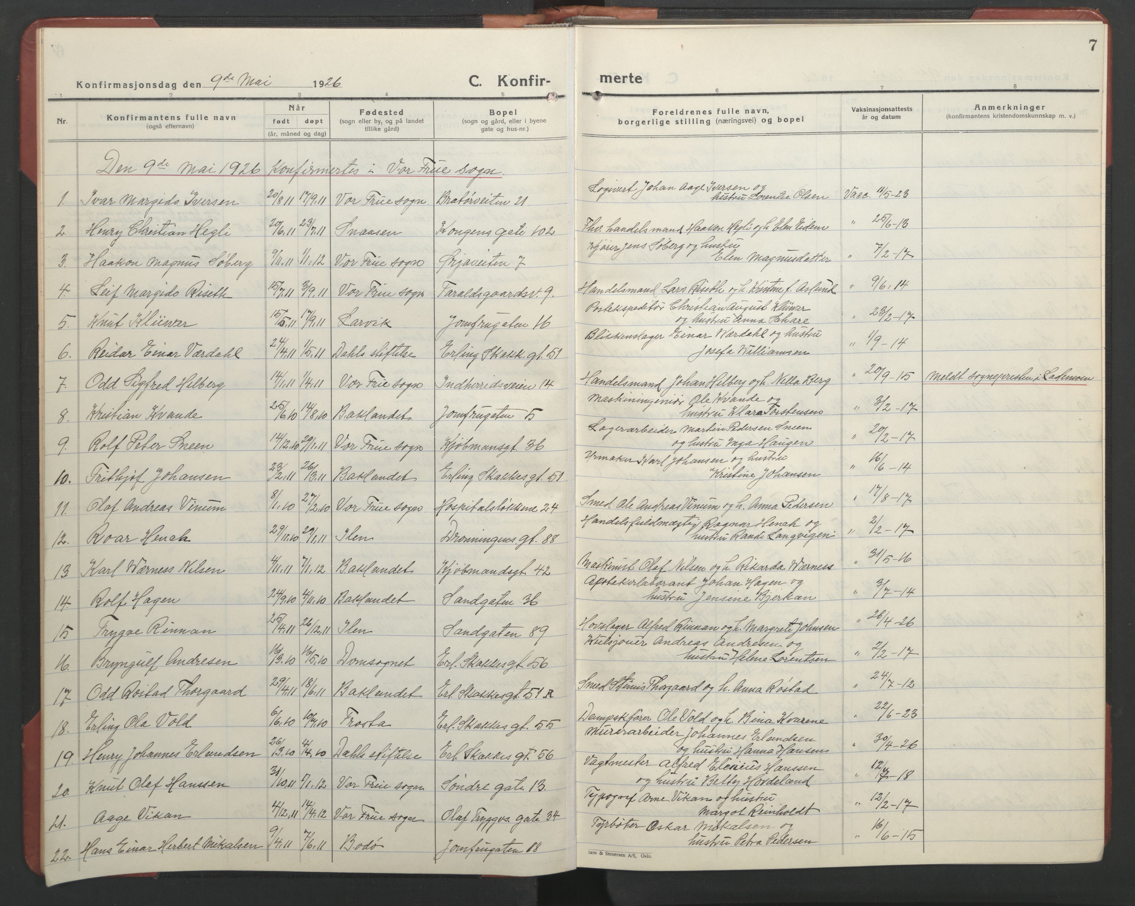 Ministerialprotokoller, klokkerbøker og fødselsregistre - Sør-Trøndelag, SAT/A-1456/602/L0151: Parish register (copy) no. 602C19, 1925-1951, p. 7