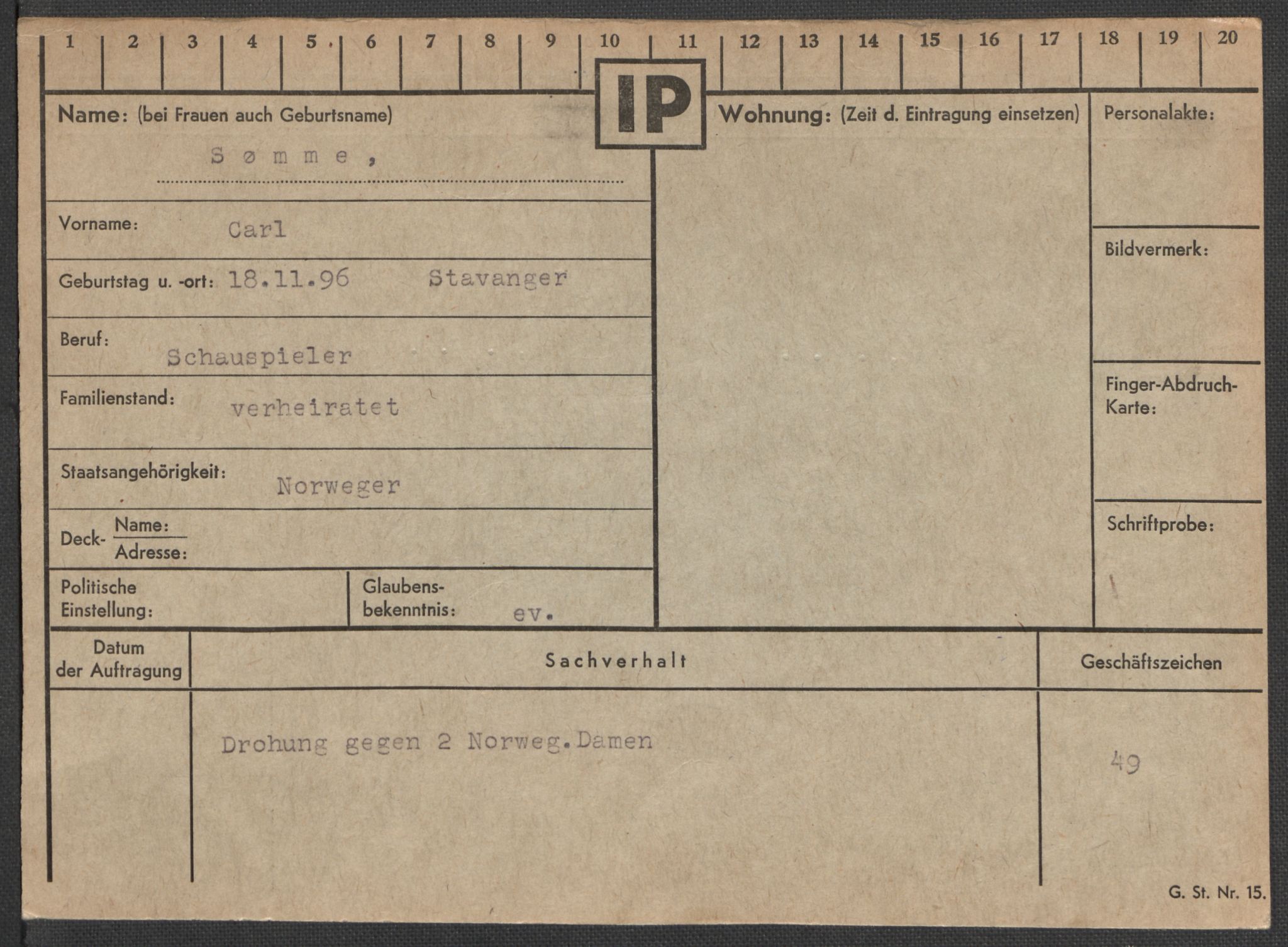 Befehlshaber der Sicherheitspolizei und des SD, AV/RA-RAFA-5969/E/Ea/Eaa/L0010: Register over norske fanger i Møllergata 19: Sø-Å, 1940-1945, p. 4