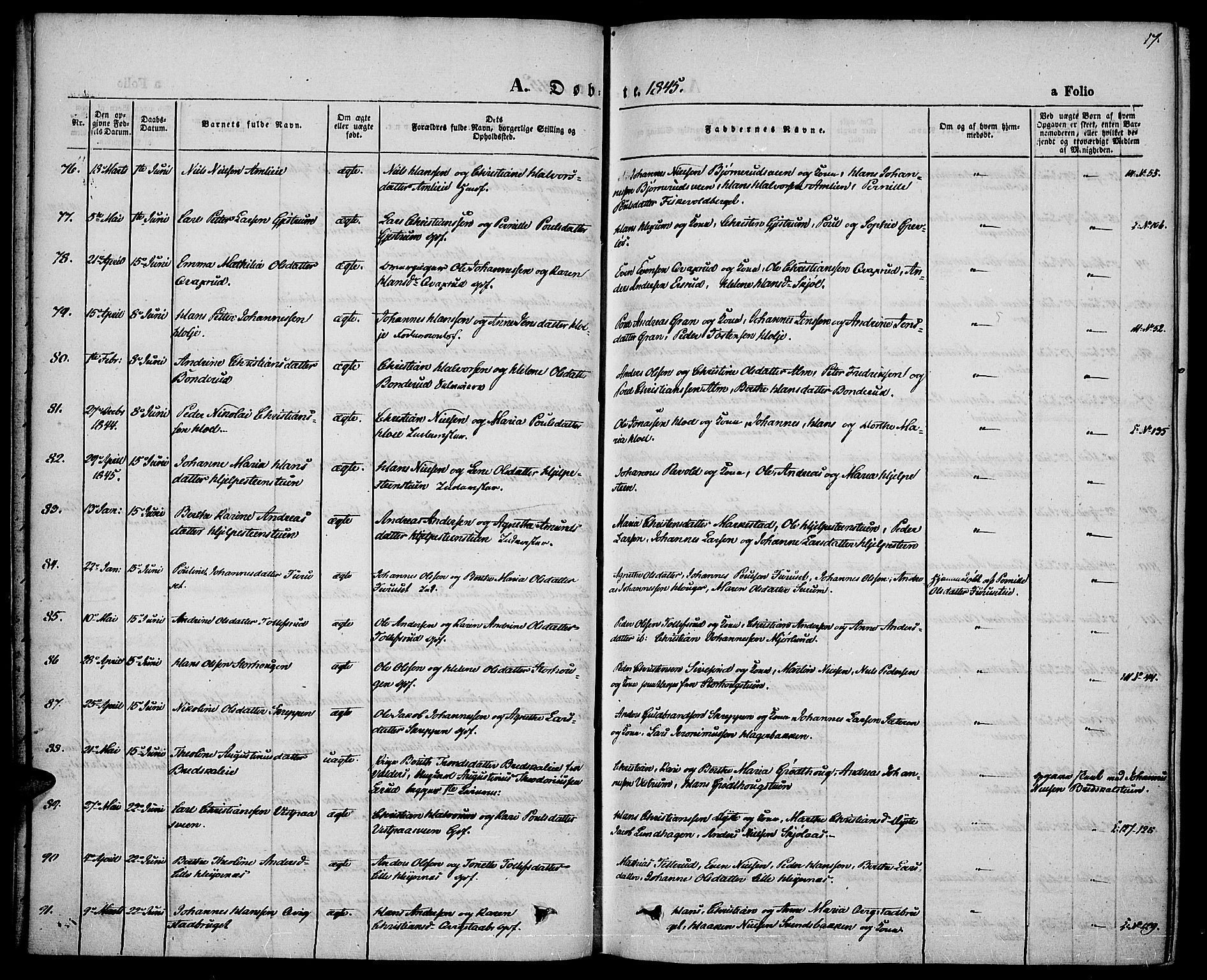 Vestre Toten prestekontor, SAH/PREST-108/H/Ha/Haa/L0004: Parish register (official) no. 4, 1844-1849, p. 17