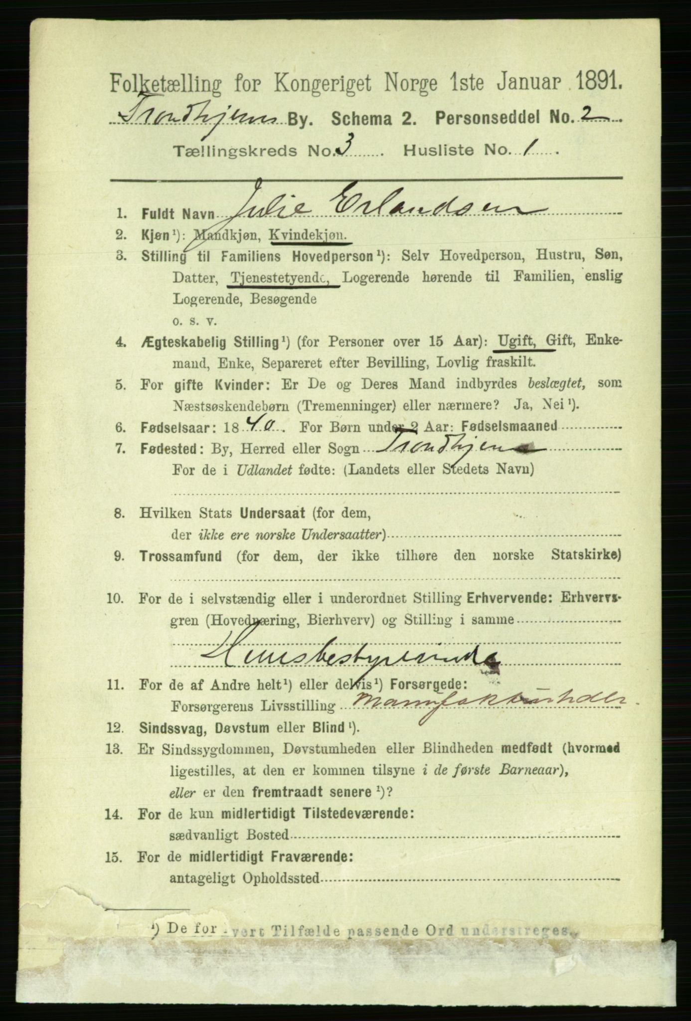 RA, 1891 census for 1601 Trondheim, 1891, p. 3724