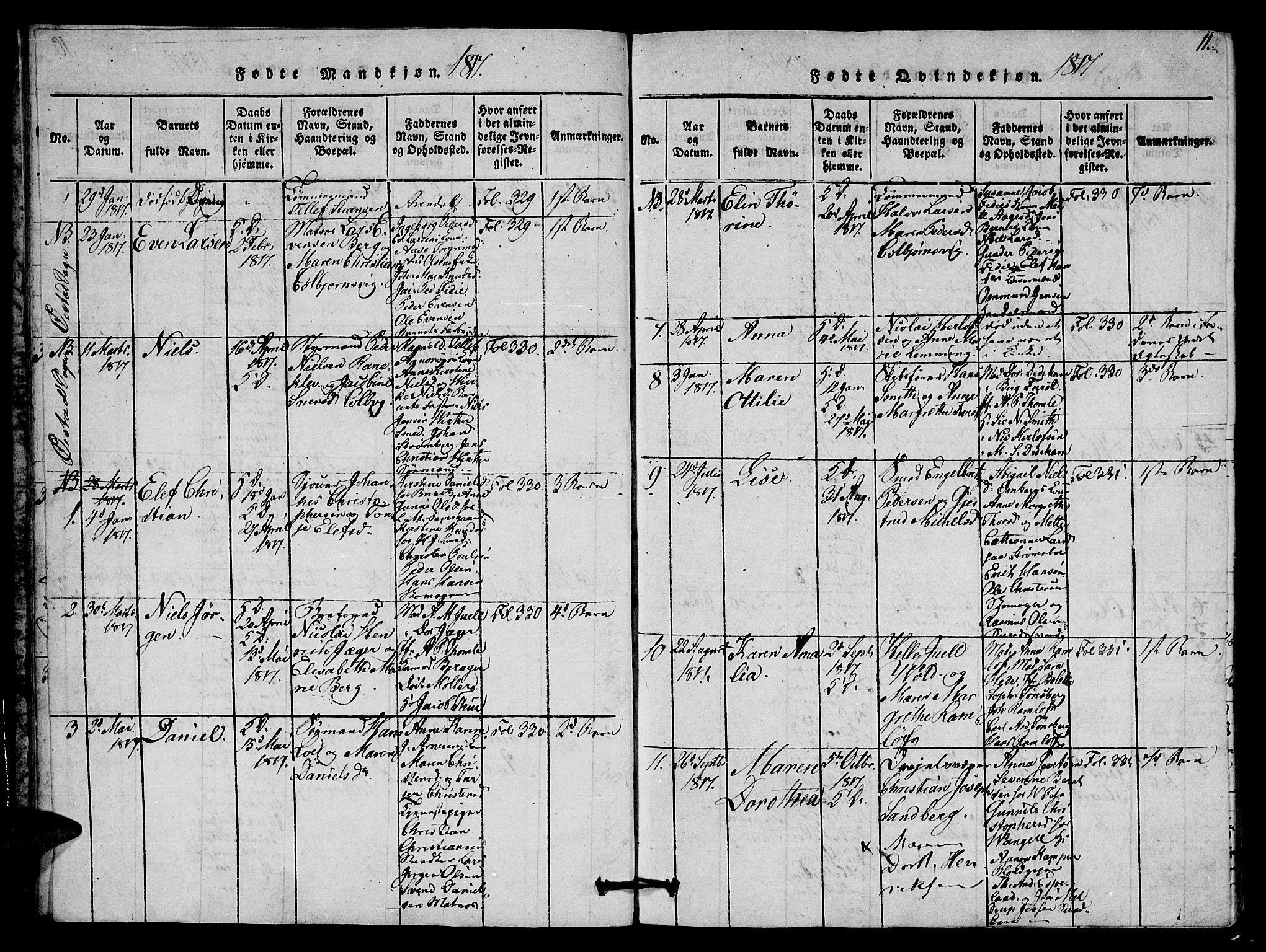 Arendal sokneprestkontor, Trefoldighet, AV/SAK-1111-0040/F/Fb/L0001: Parish register (copy) no. B 1, 1816-1838, p. 11