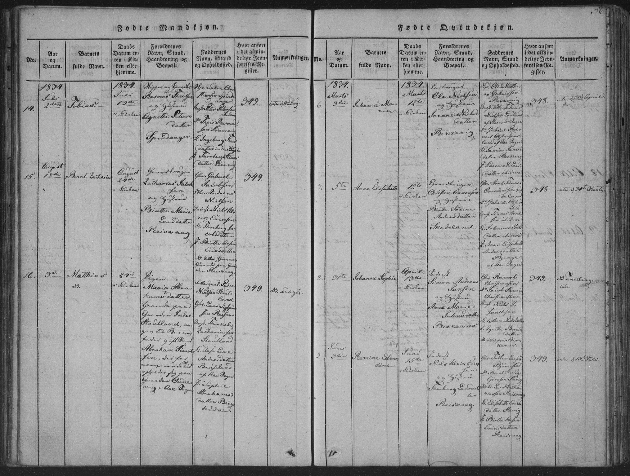 Herad sokneprestkontor, AV/SAK-1111-0018/F/Fa/Fab/L0002: Parish register (official) no. A 2, 1816-1844, p. 56