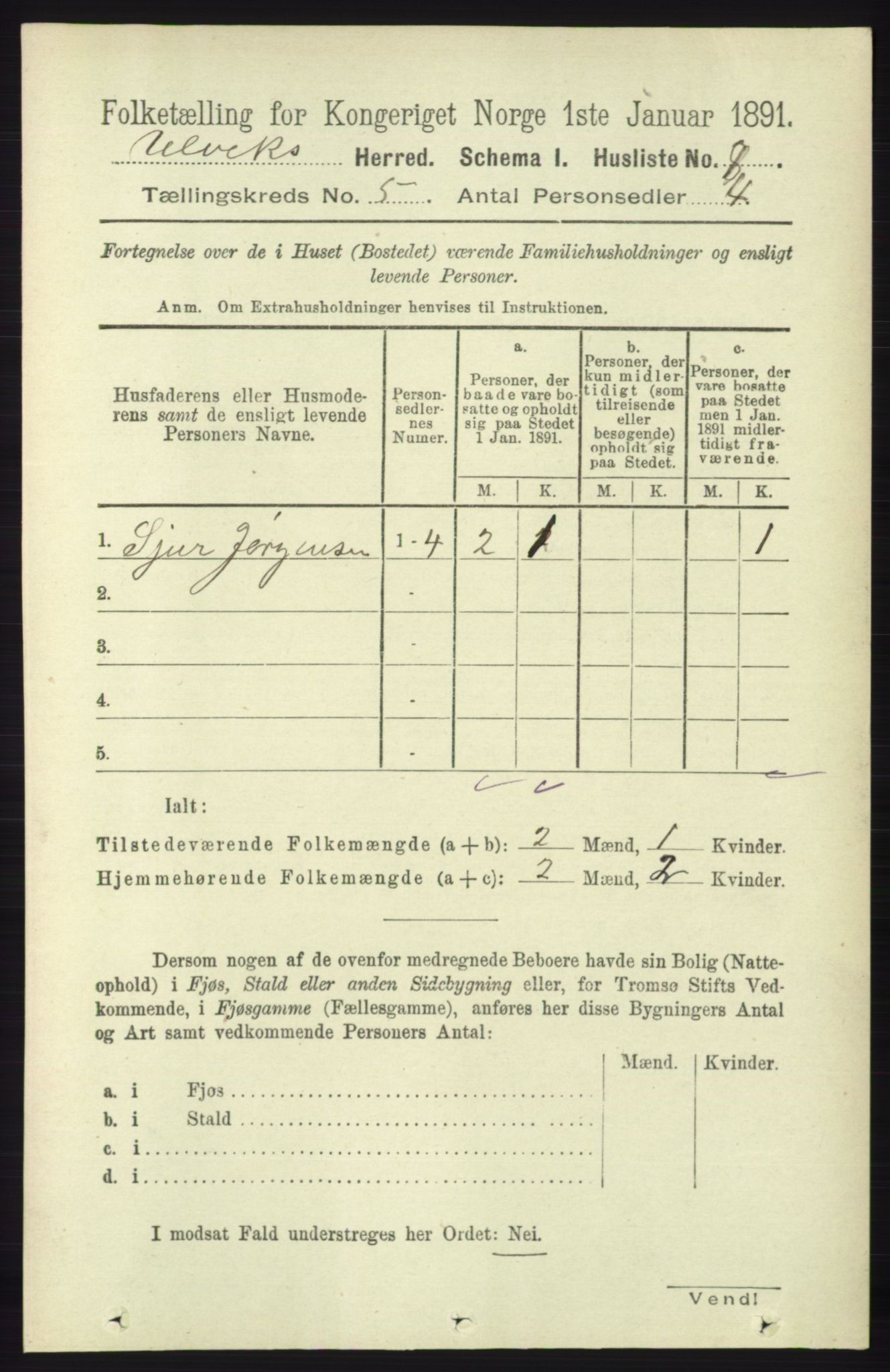 RA, 1891 census for 1233 Ulvik, 1891, p. 1330