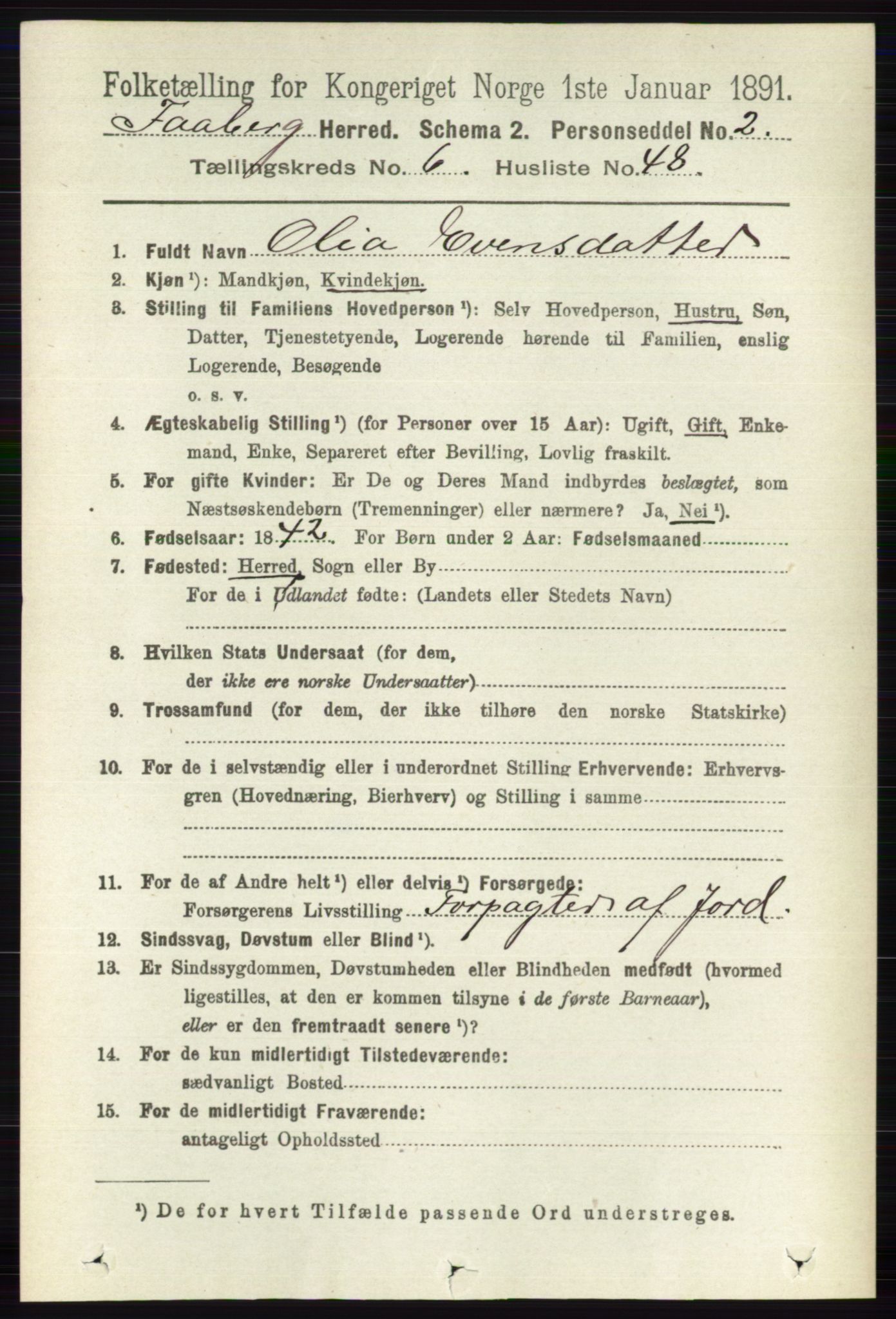 RA, 1891 census for 0524 Fåberg, 1891, p. 2531