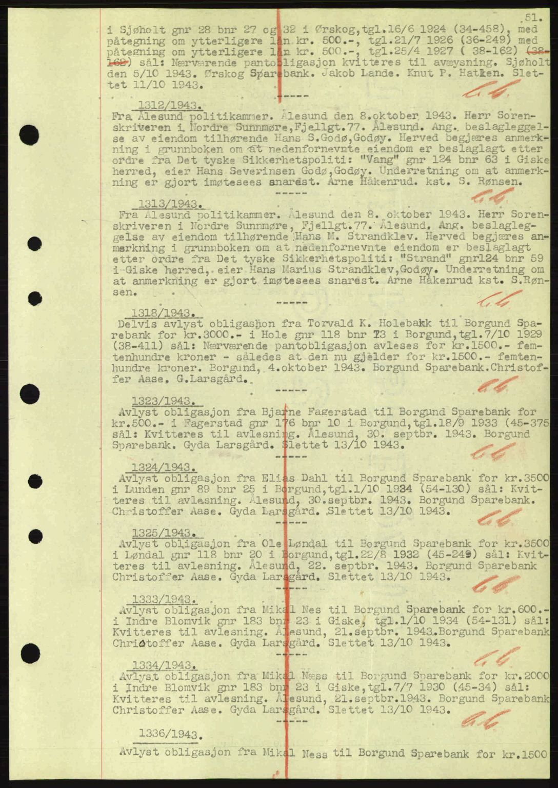 Nordre Sunnmøre sorenskriveri, SAT/A-0006/1/2/2C/2Ca: Mortgage book no. B1-6, 1938-1942, Diary no: : 1312/1943