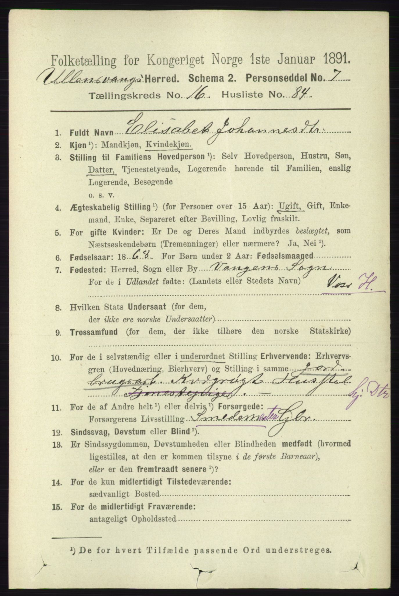 RA, 1891 census for 1230 Ullensvang, 1891, p. 6662