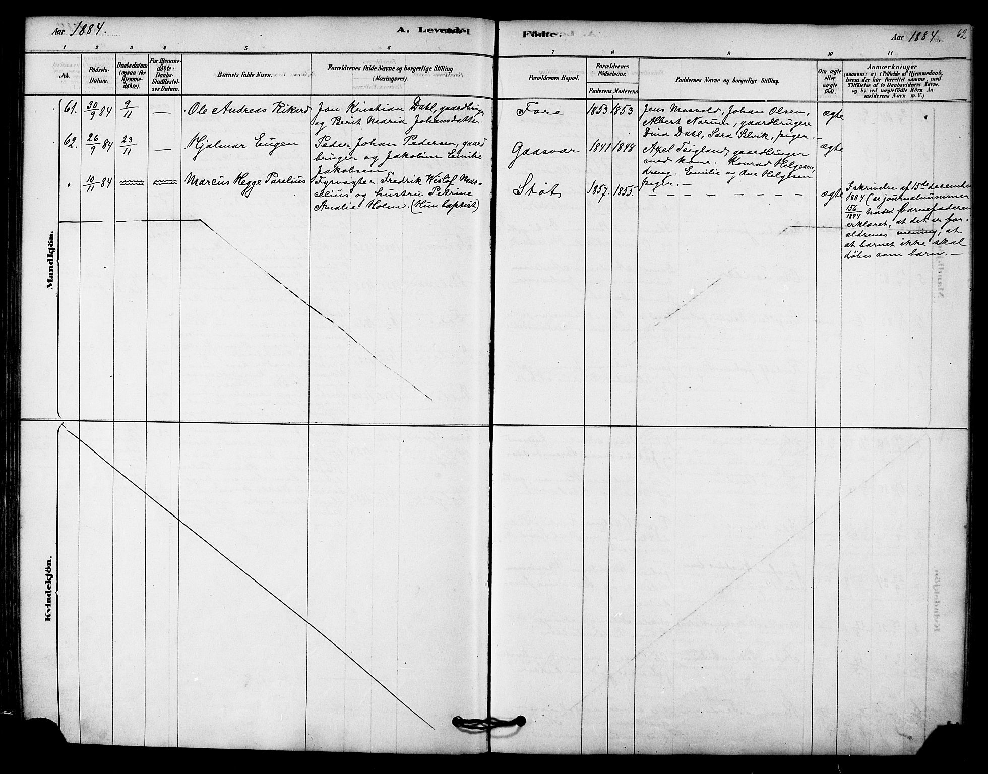 Ministerialprotokoller, klokkerbøker og fødselsregistre - Nordland, AV/SAT-A-1459/843/L0626: Parish register (official) no. 843A01, 1878-1907, p. 62