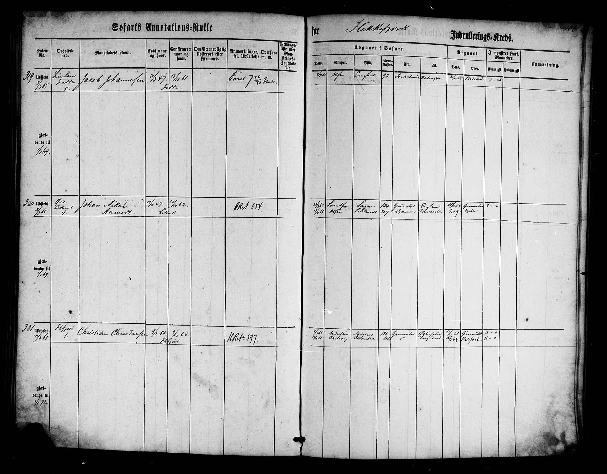 Flekkefjord mønstringskrets, AV/SAK-2031-0018/F/Fa/L0001: Annotasjonsrulle nr 1-435 med register, N-1, 1860-1867, p. 129