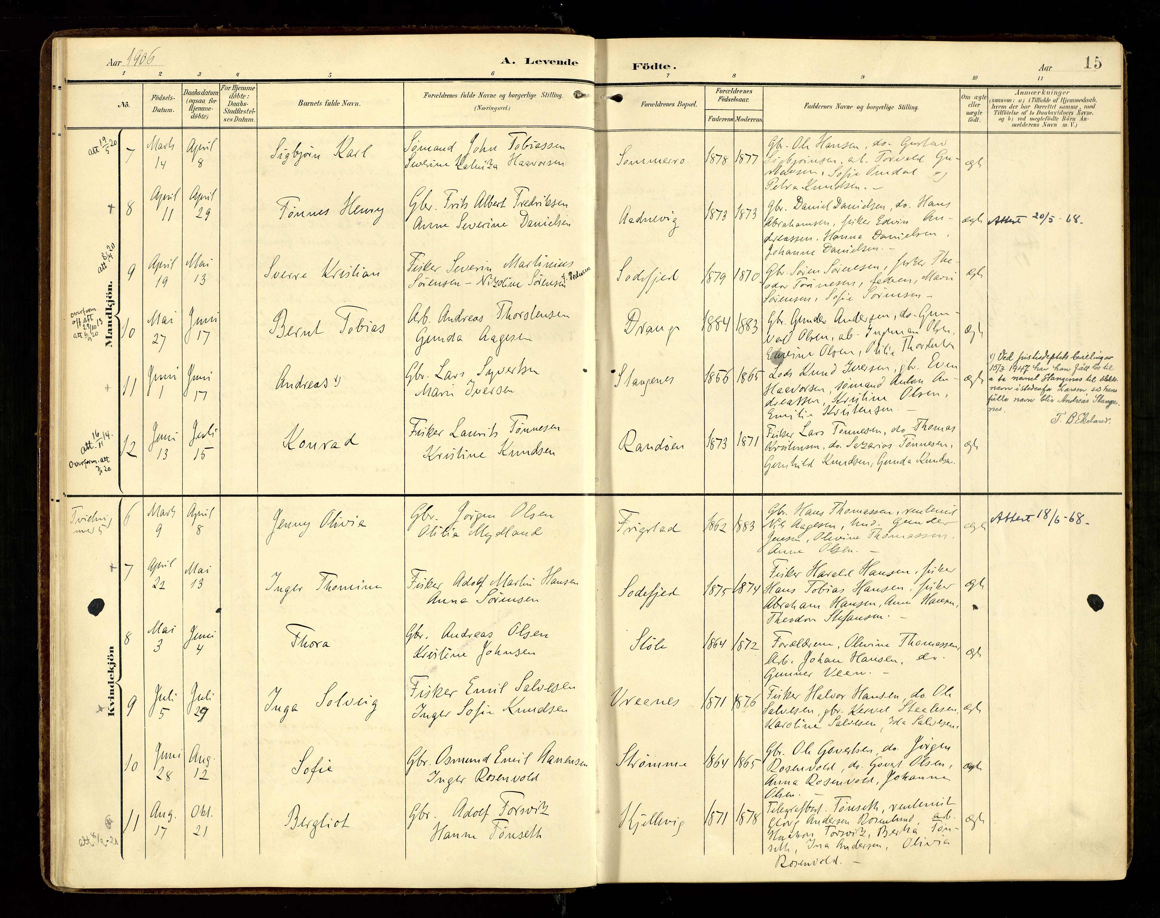 Oddernes sokneprestkontor, AV/SAK-1111-0033/F/Fa/Fab/L0003: Parish register (official) no. A 3, 1903-1916, p. 15