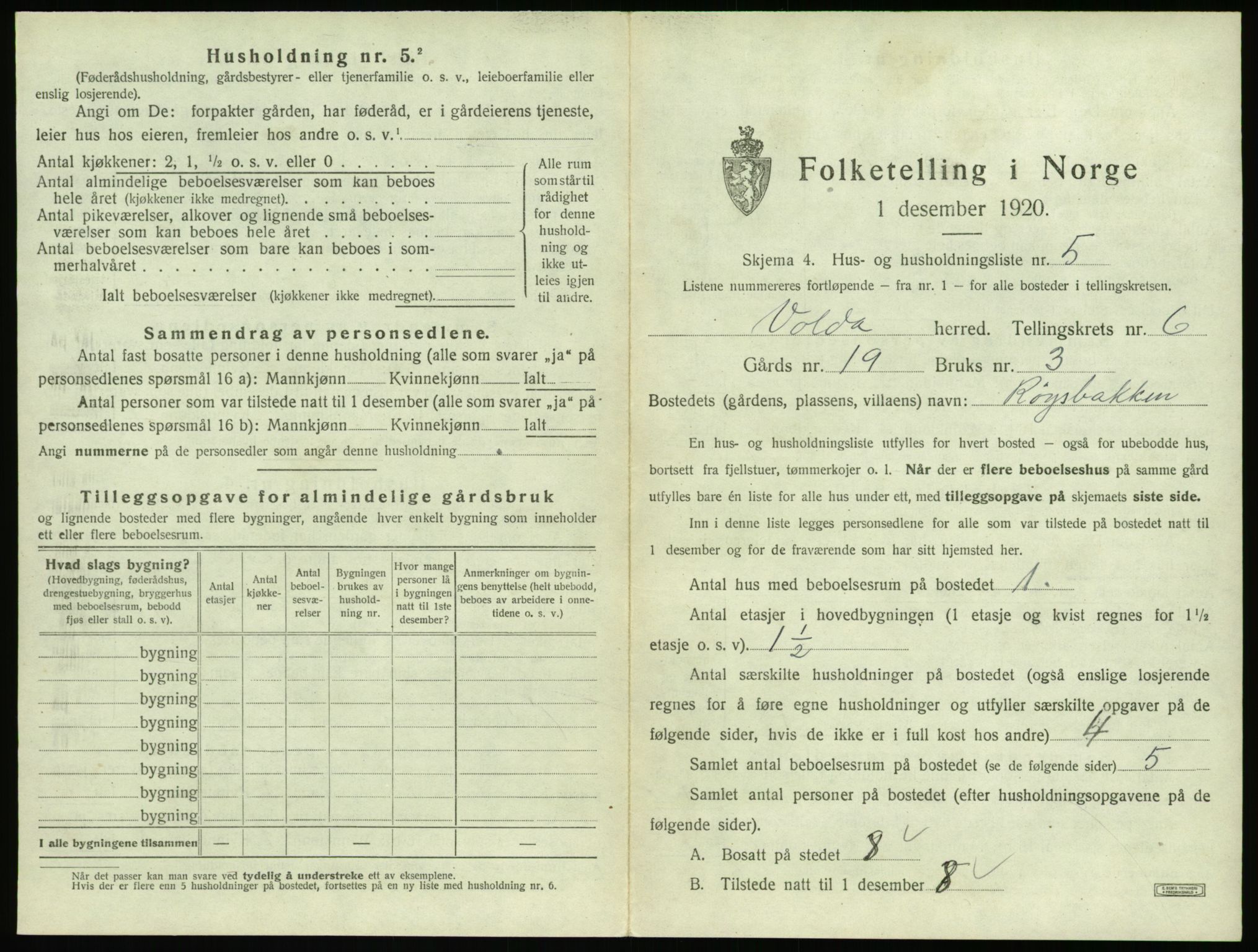 SAT, 1920 census for Volda, 1920, p. 530