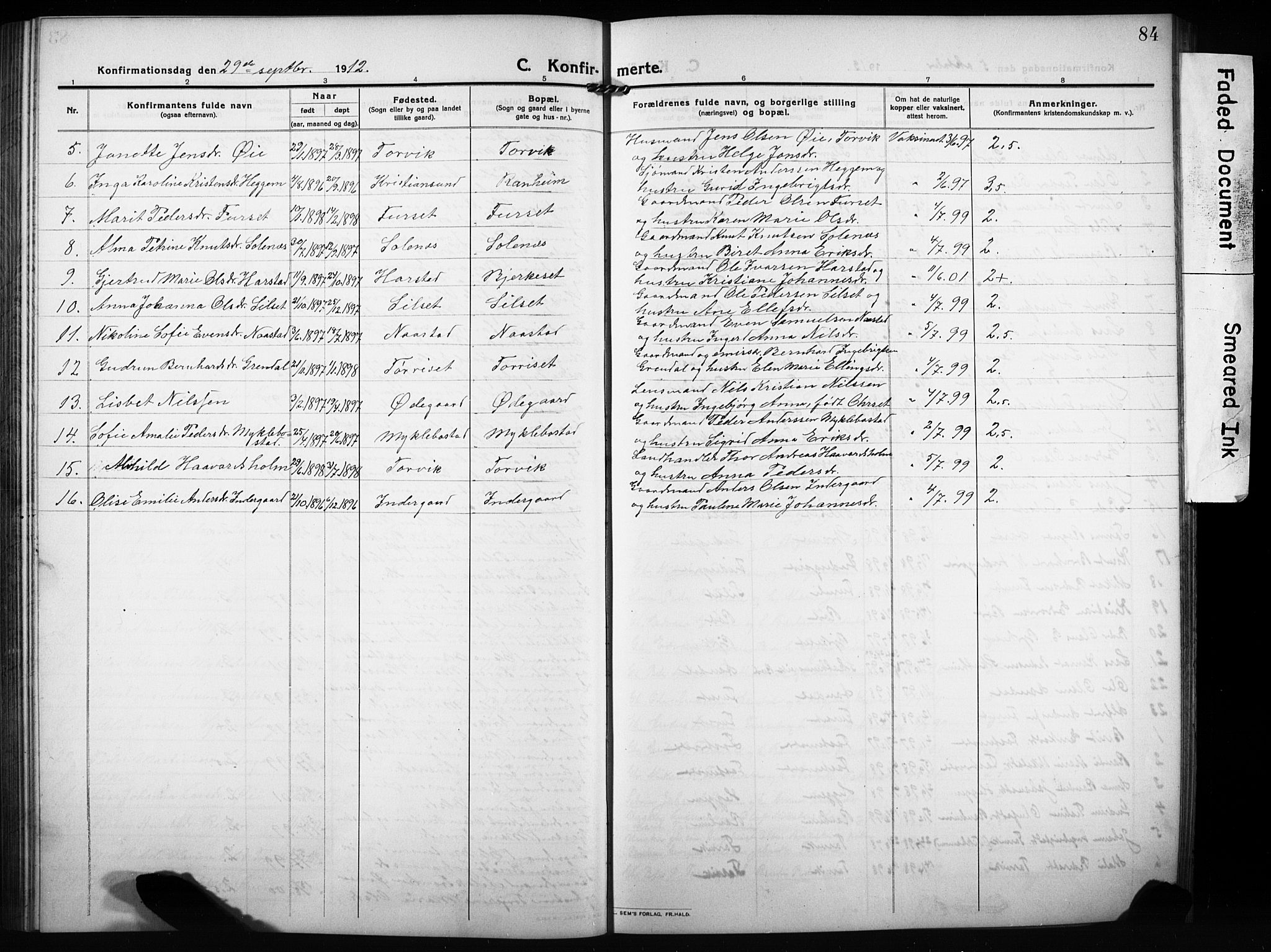 Ministerialprotokoller, klokkerbøker og fødselsregistre - Møre og Romsdal, SAT/A-1454/584/L0970: Parish register (copy) no. 584C03, 1912-1932, p. 84