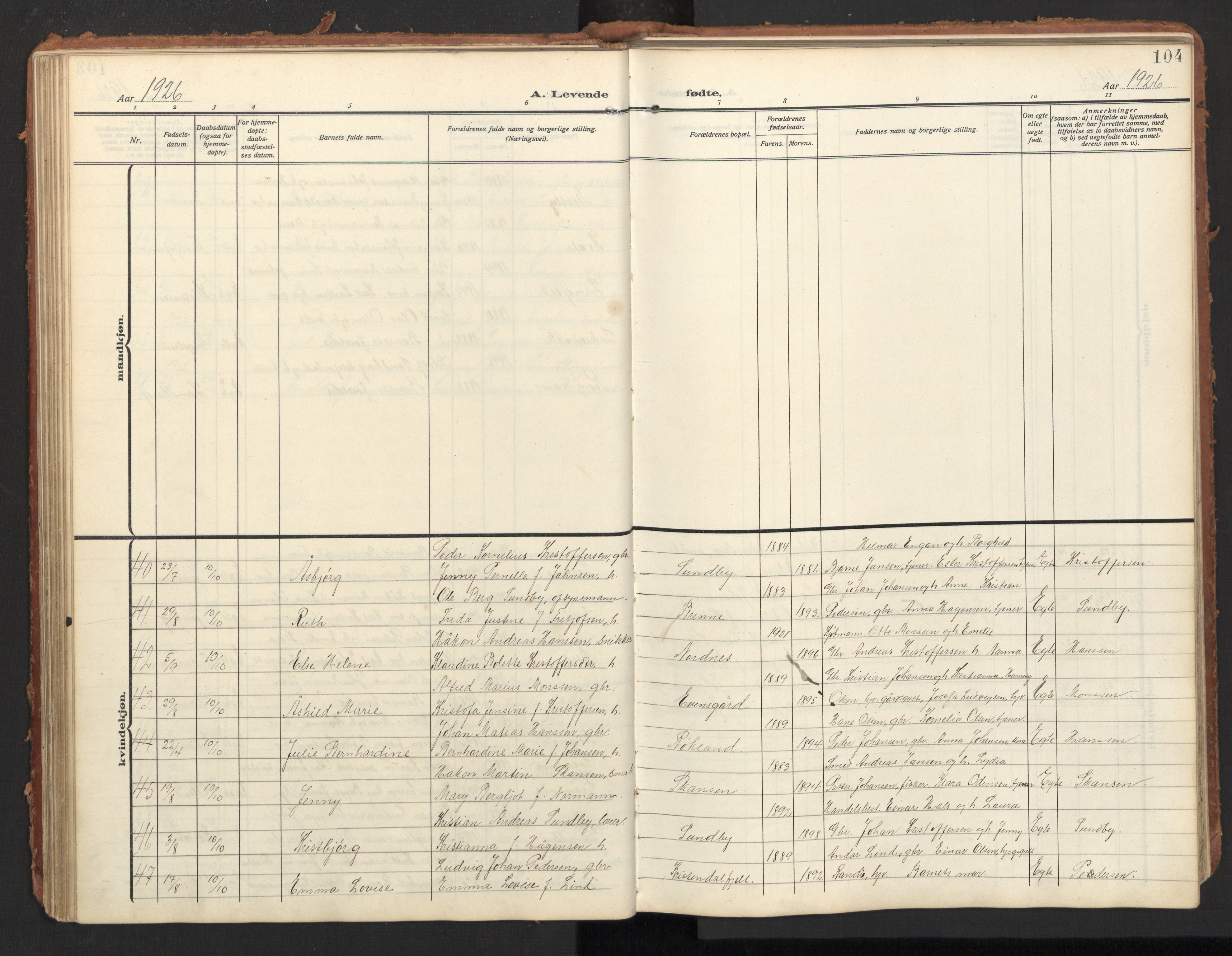 Ministerialprotokoller, klokkerbøker og fødselsregistre - Nordland, AV/SAT-A-1459/847/L0683: Parish register (copy) no. 847C11, 1908-1929, p. 104