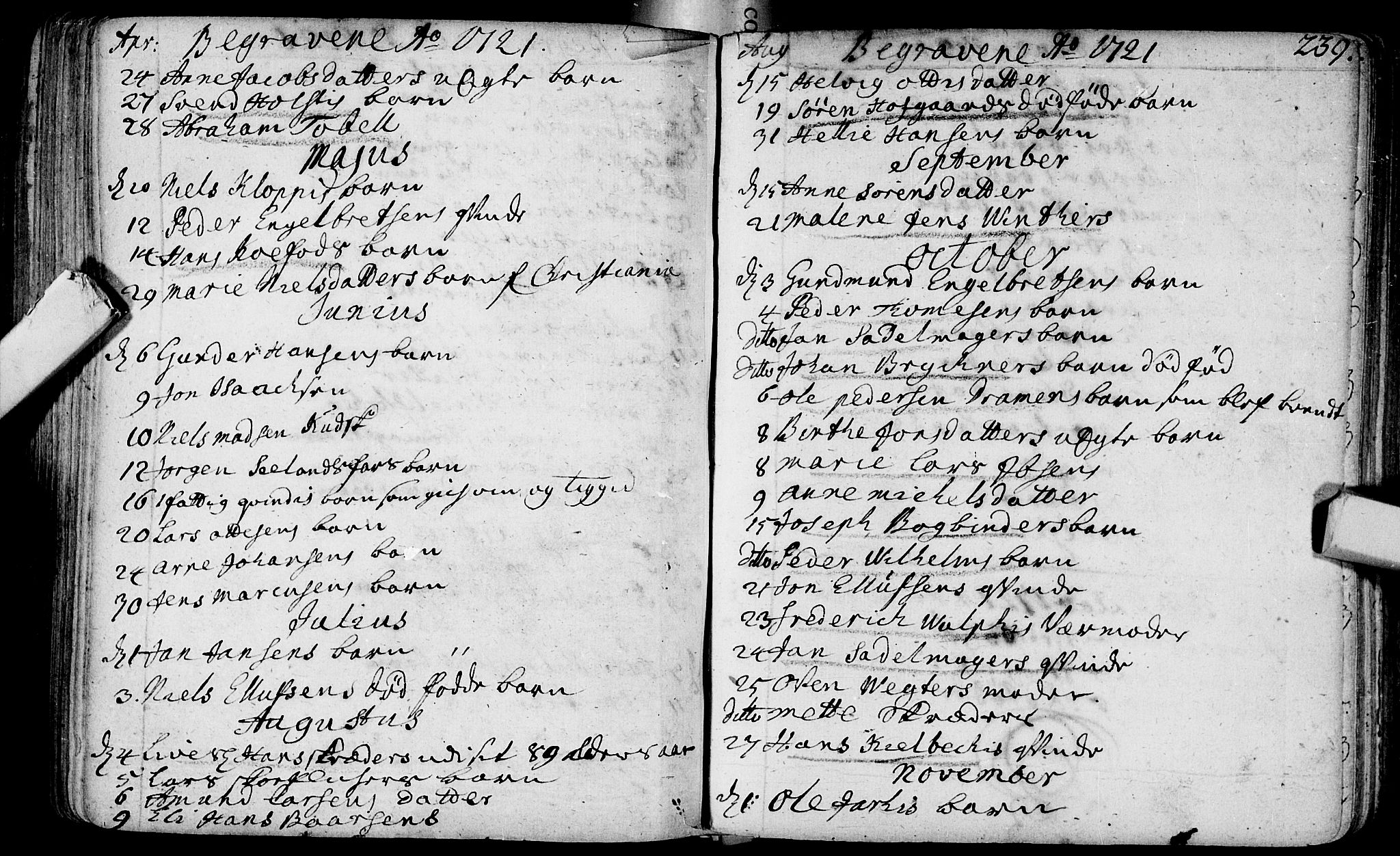 Bragernes kirkebøker, SAKO/A-6/F/Fa/L0003: Parish register (official) no. I 3, 1706-1734, p. 239