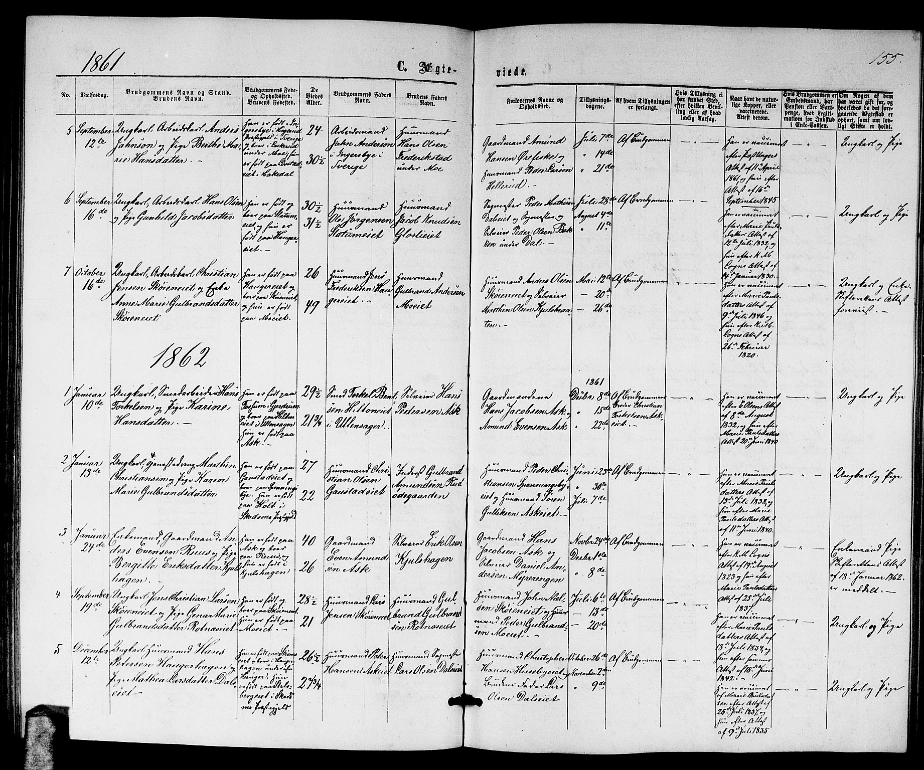 Nittedal prestekontor Kirkebøker, AV/SAO-A-10365a/G/Ga/L0001: Parish register (copy) no. I 1, 1859-1878, p. 155