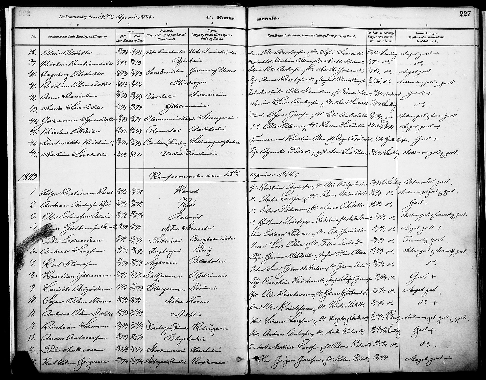 Vang prestekontor, Hedmark, SAH/PREST-008/H/Ha/Haa/L0019A: Parish register (official) no. 19, 1886-1900, p. 227