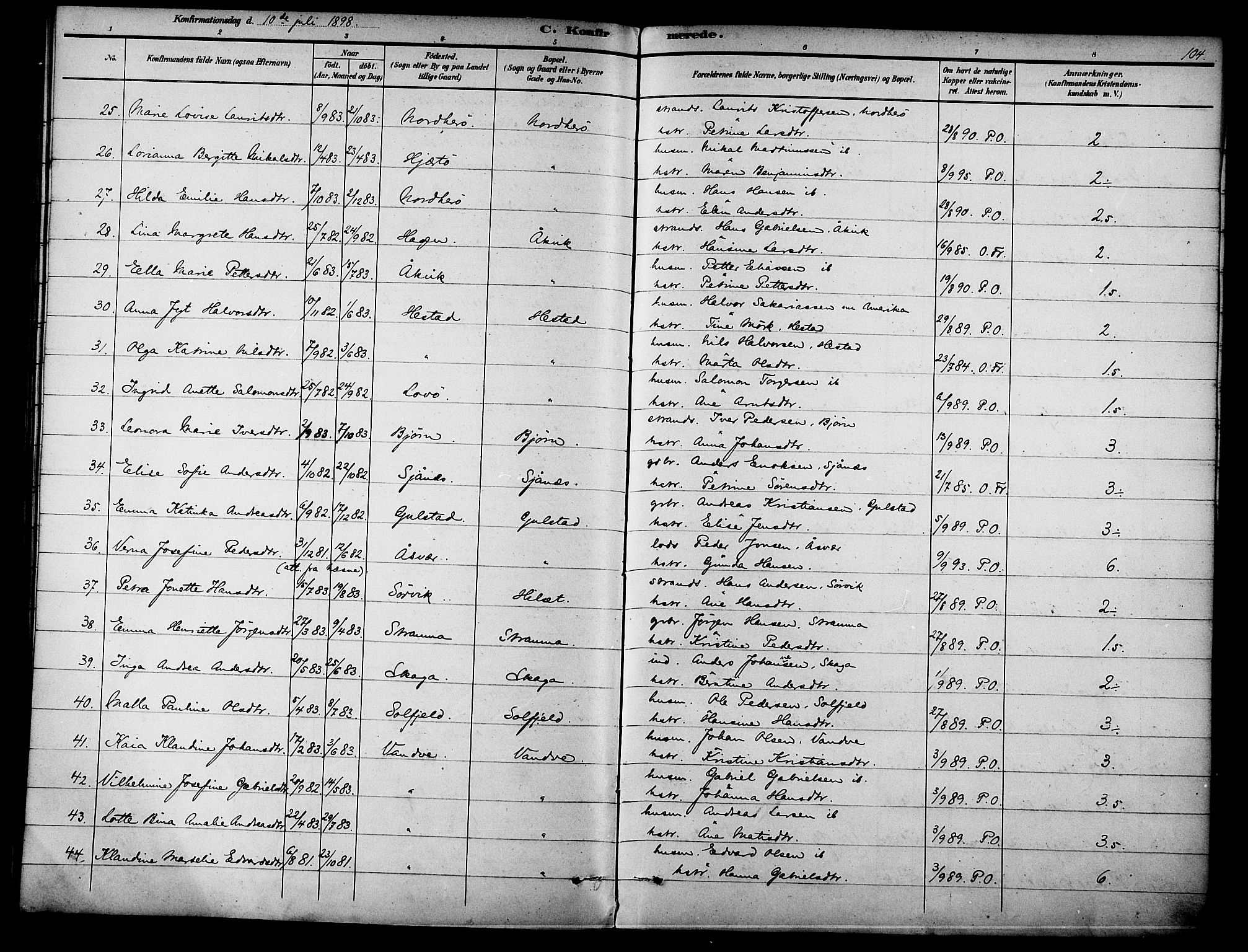 Ministerialprotokoller, klokkerbøker og fødselsregistre - Nordland, SAT/A-1459/834/L0508: Parish register (official) no. 834A06, 1892-1901, p. 104