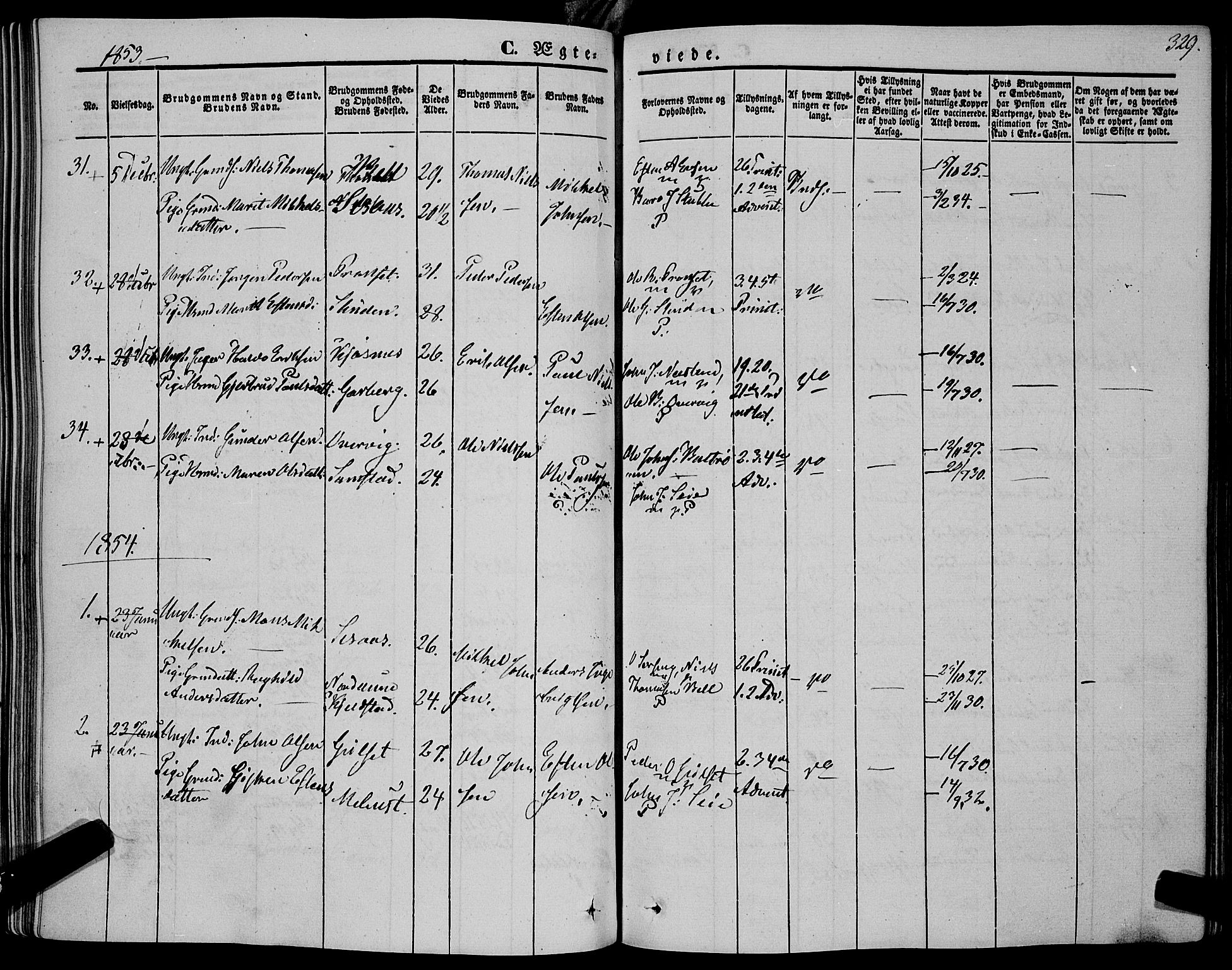 Ministerialprotokoller, klokkerbøker og fødselsregistre - Sør-Trøndelag, SAT/A-1456/695/L1145: Parish register (official) no. 695A06 /1, 1843-1859, p. 329