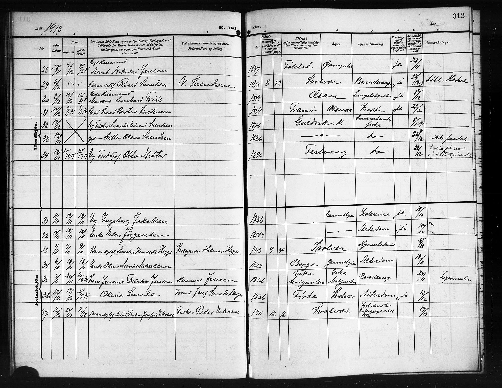 Ministerialprotokoller, klokkerbøker og fødselsregistre - Nordland, SAT/A-1459/874/L1079: Parish register (copy) no. 874C08, 1907-1915, p. 312