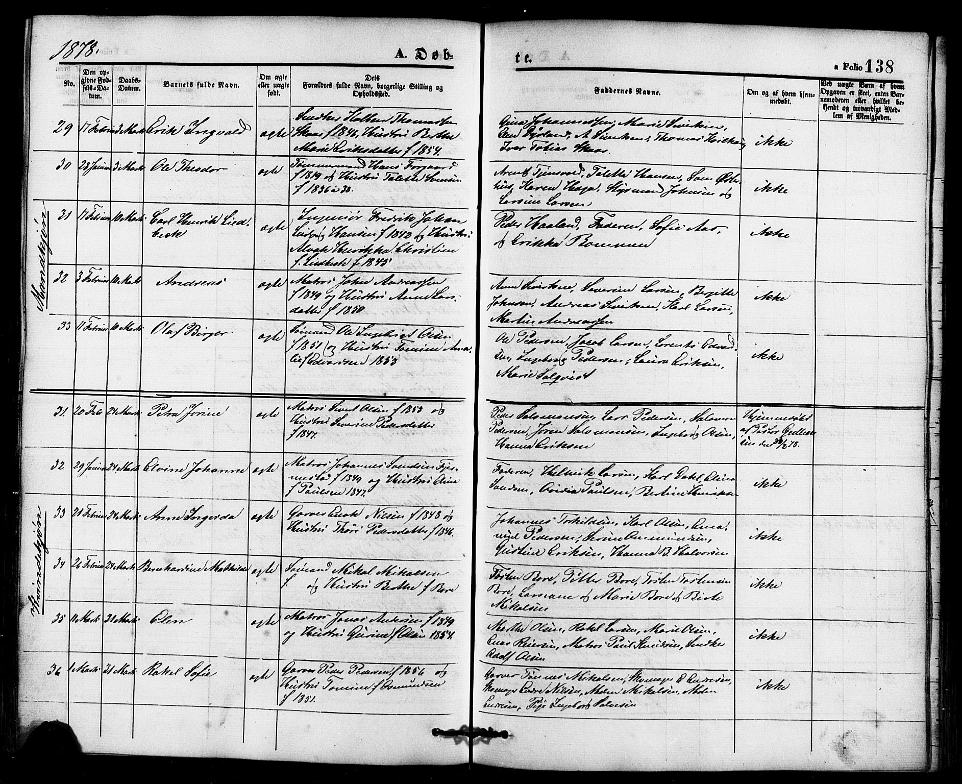 Domkirken sokneprestkontor, AV/SAST-A-101812/001/30/30BB/L0013: Parish register (copy) no. B 13, 1871-1880, p. 138