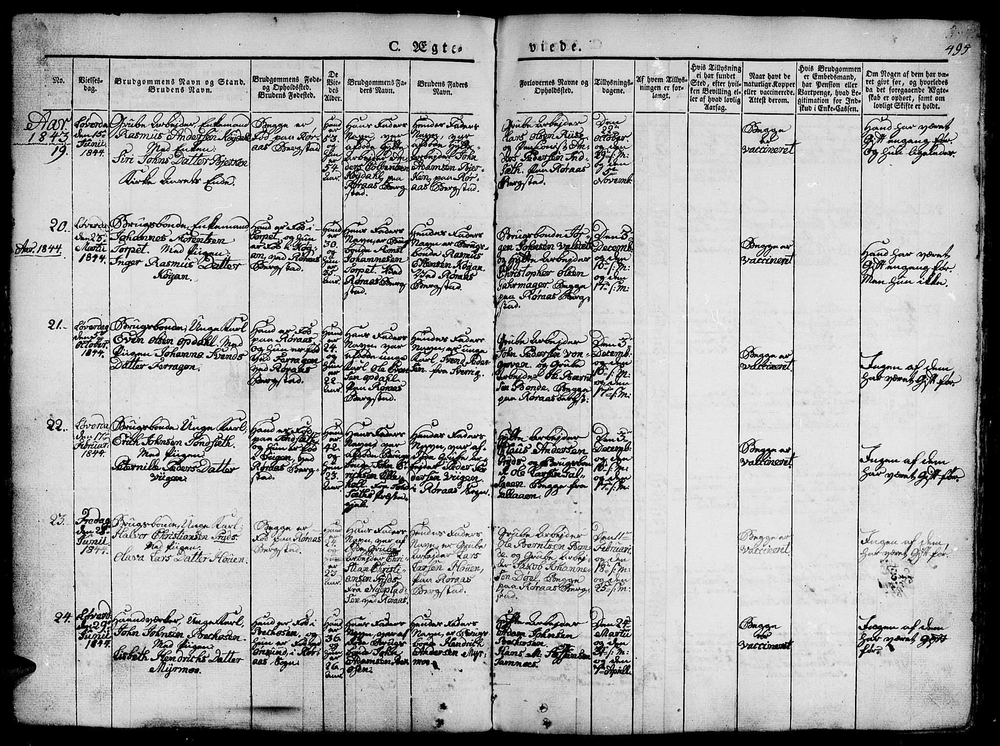 Ministerialprotokoller, klokkerbøker og fødselsregistre - Sør-Trøndelag, SAT/A-1456/681/L0939: Parish register (copy) no. 681C03, 1829-1855, p. 495