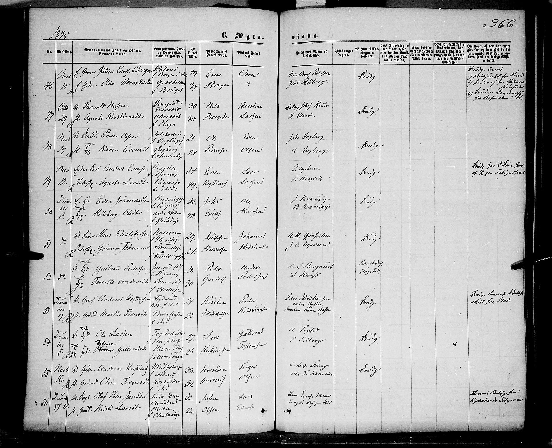 Ringsaker prestekontor, AV/SAH-PREST-014/K/Ka/L0011: Parish register (official) no. 11, 1870-1878, p. 366