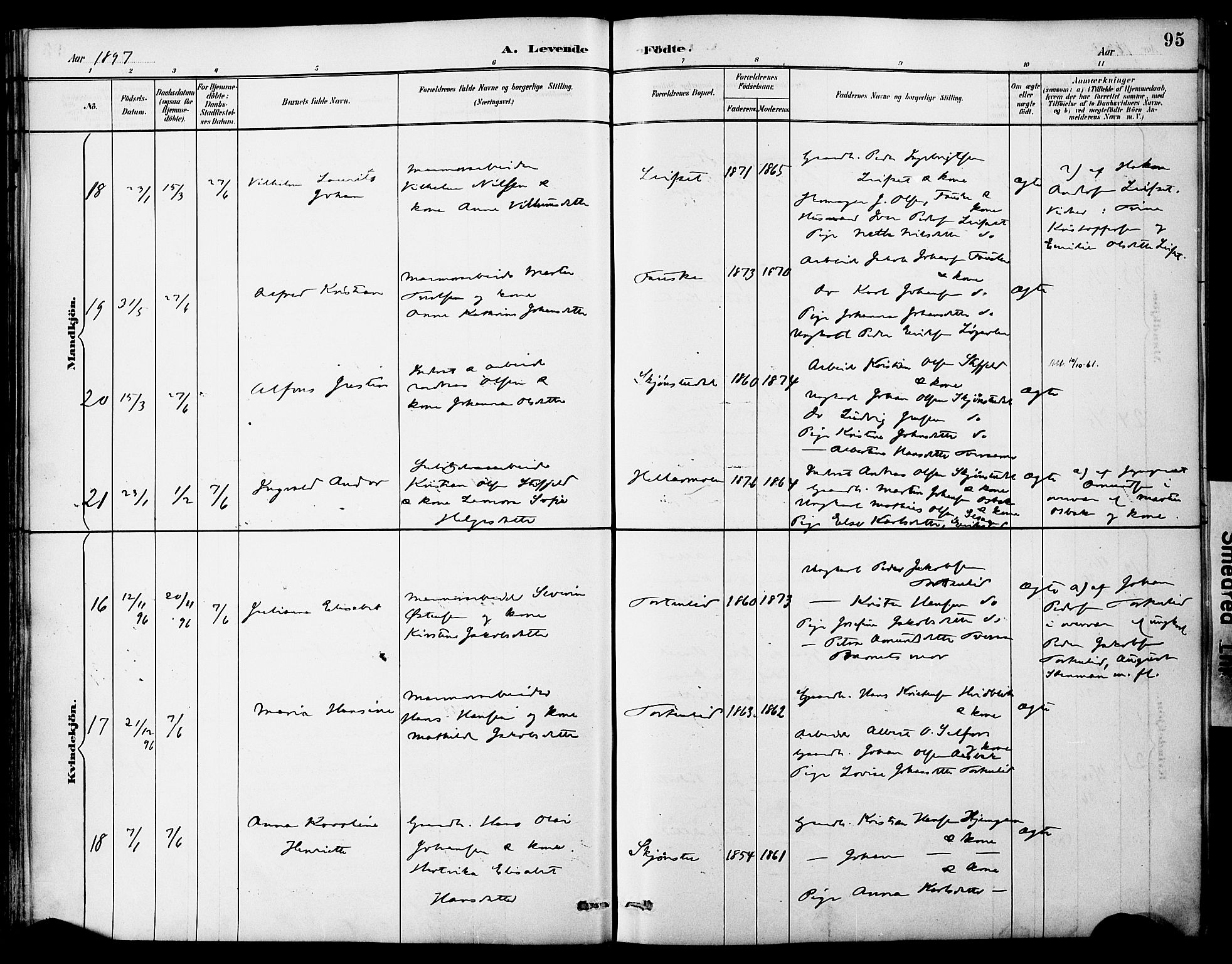 Ministerialprotokoller, klokkerbøker og fødselsregistre - Nordland, AV/SAT-A-1459/849/L0690: Parish register (official) no. 849A02, 1890-1897, p. 95