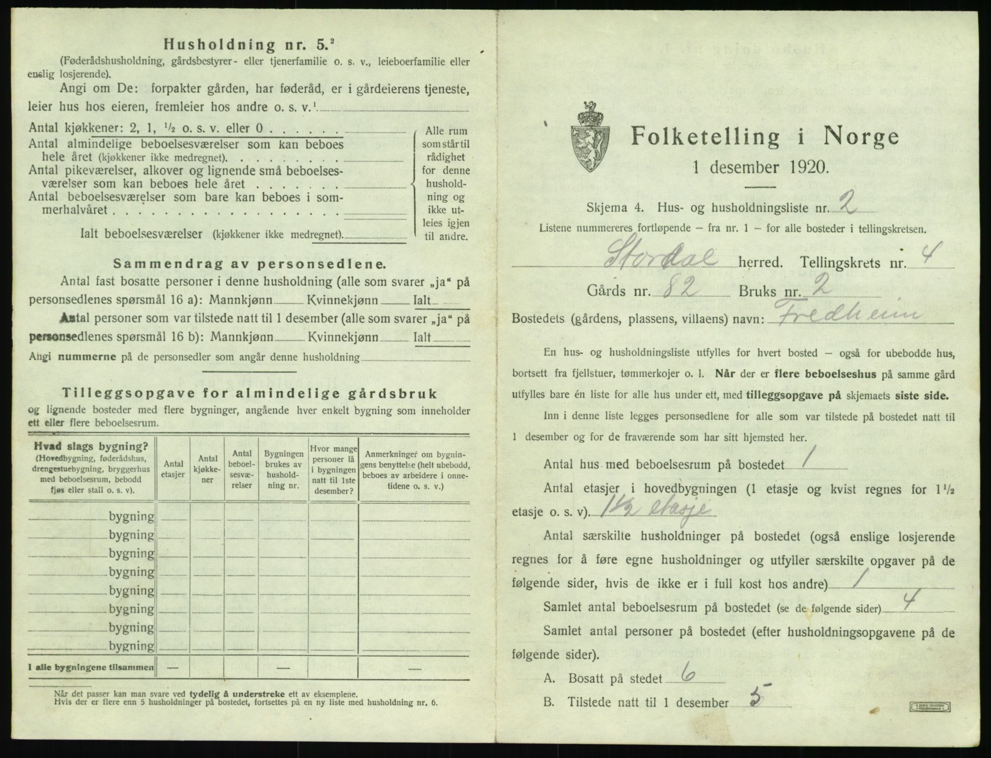 SAT, 1920 census for Stordal, 1920, p. 178