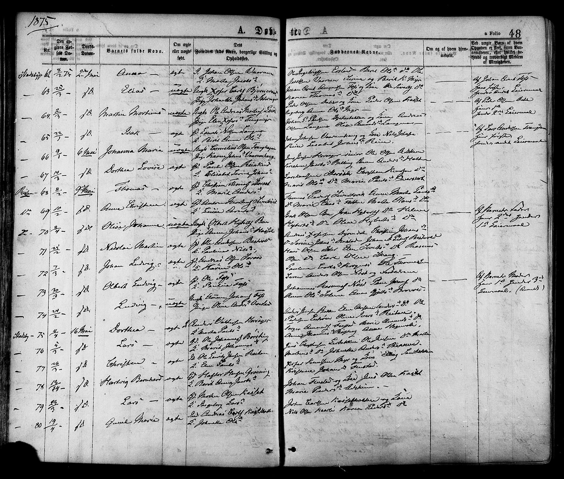 Ministerialprotokoller, klokkerbøker og fødselsregistre - Sør-Trøndelag, SAT/A-1456/646/L0613: Parish register (official) no. 646A11, 1870-1884, p. 48